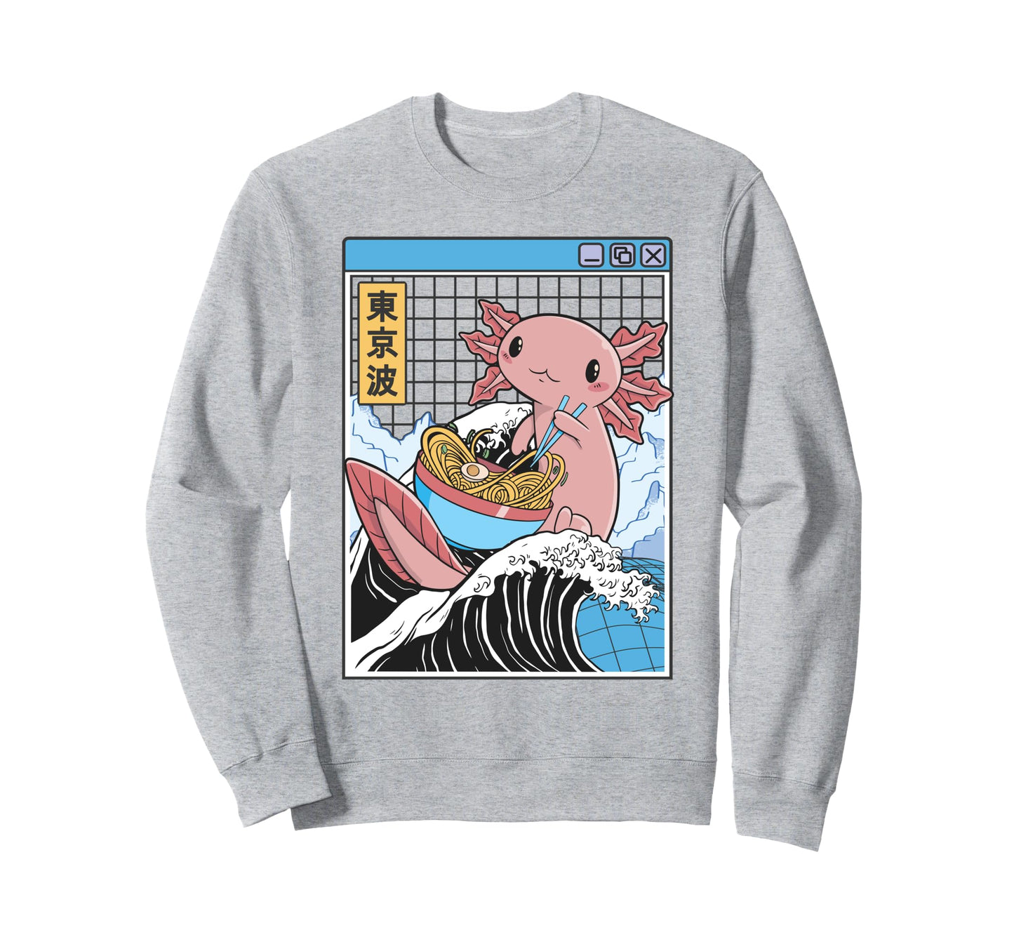Axolotl Eating Ramen Kanagawa Sweatshirt - Fun Novelty Design for Adults - T-Shirt, Sweatshirt, Hoodie