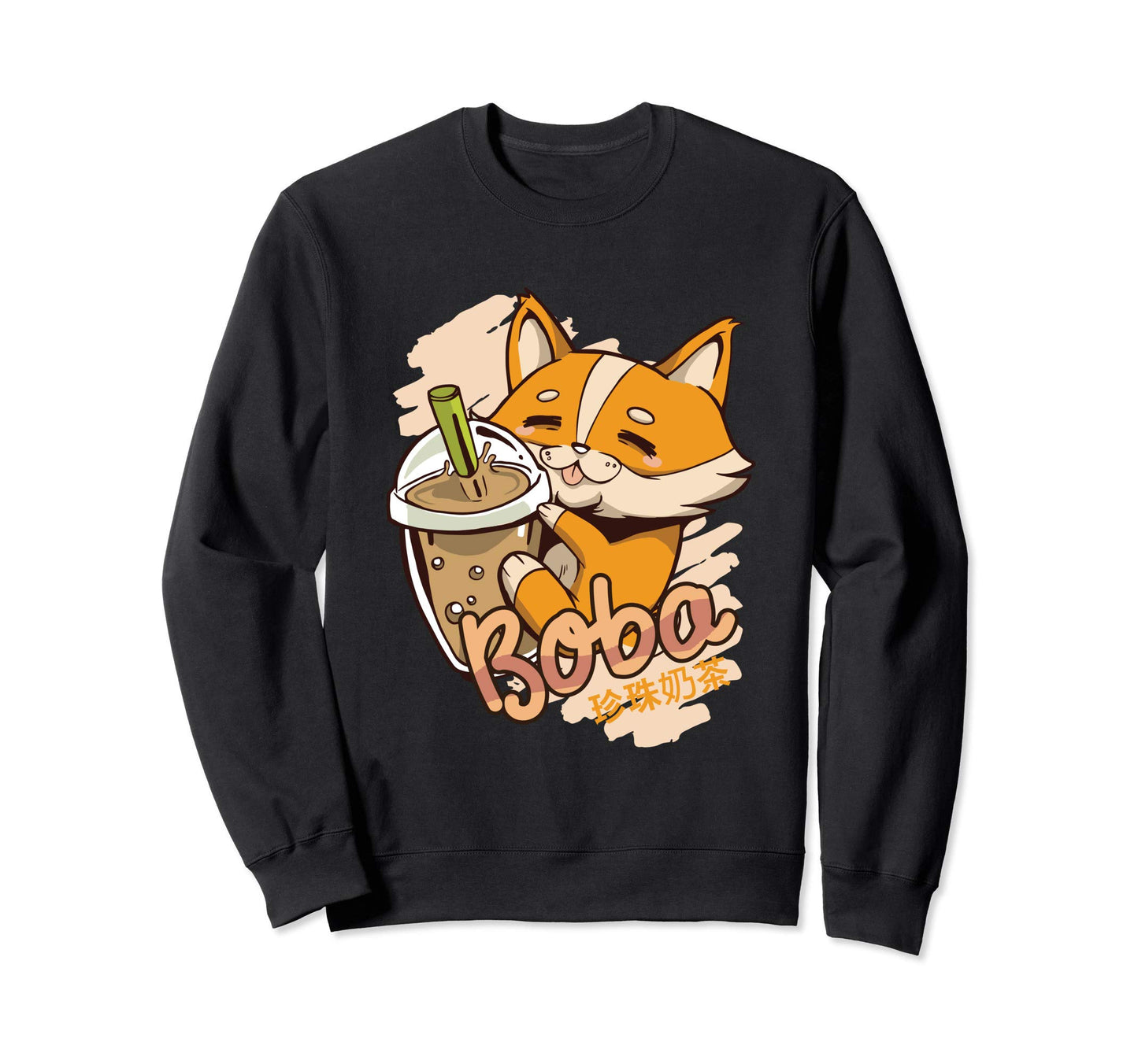 Kawaii Corgi Drinking Boba Tea Sweatshirt - Graphic Print Men Women - T-Shirt, Sweatshirt, Hoodie