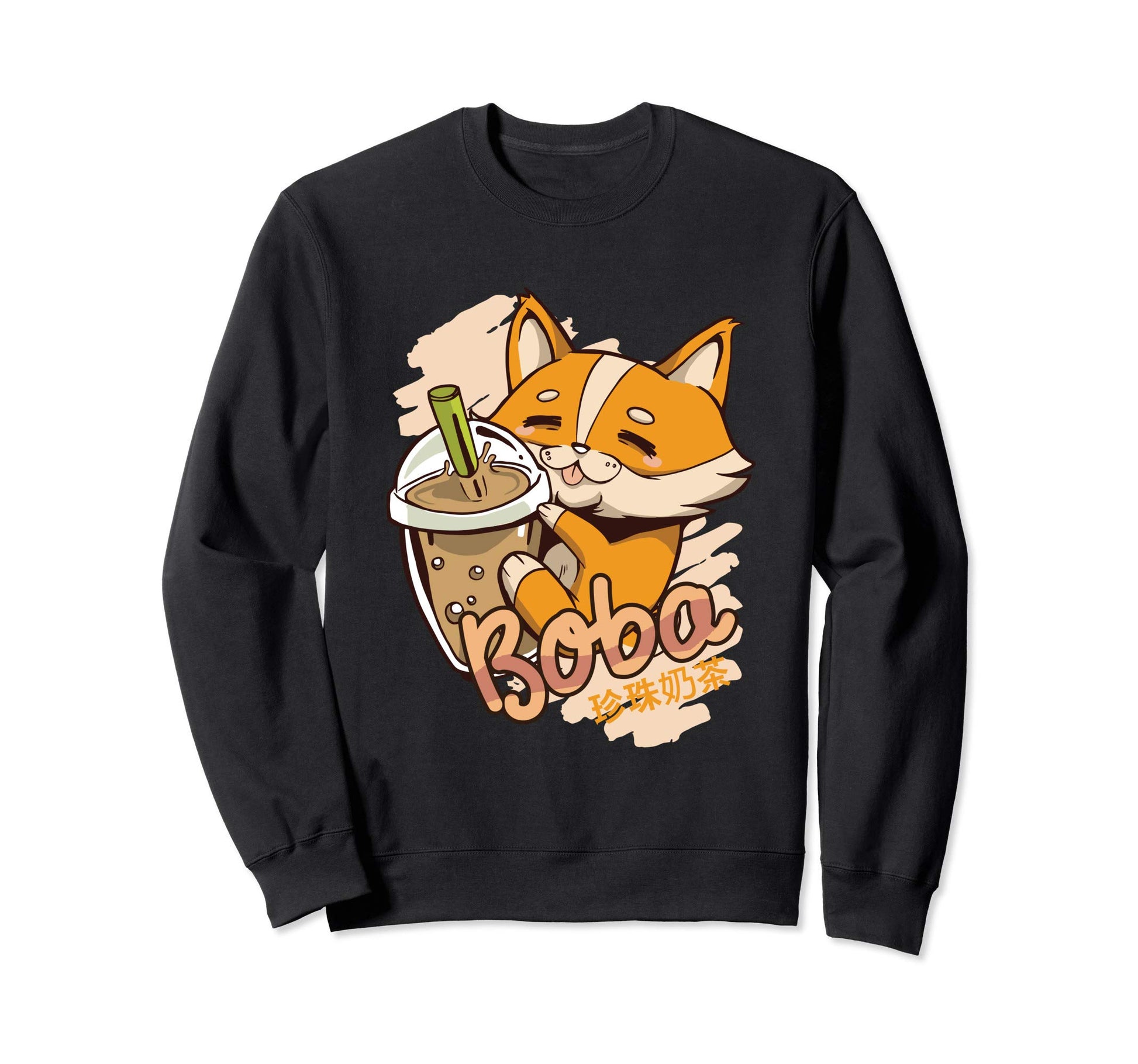 Kawaii Corgi Drinking Boba Tea Sweatshirt - Graphic Print Men Women - T-Shirt, Sweatshirt, Hoodie