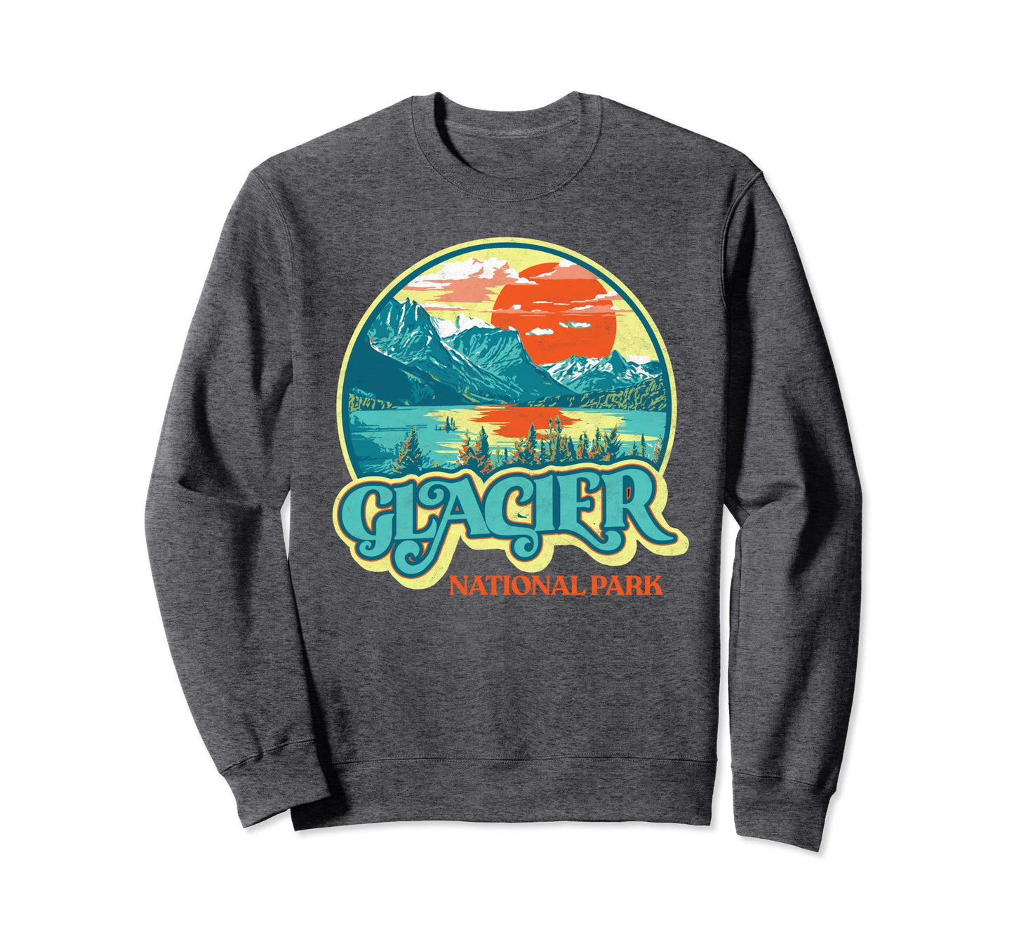 Glacier National Park Montana 80S Sweatshirt - Trendy Graphic Unisex - T-Shirt, Sweatshirt, Hoodie