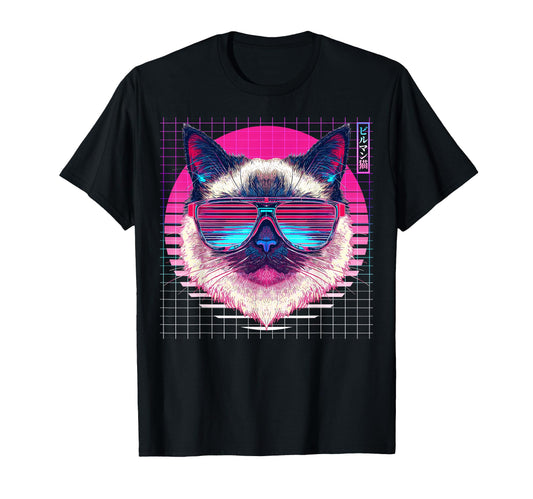 Birman Sunglasses Cat Vaporwave T-Shirt - Graphic Print for Adults - T-Shirt, Sweatshirt, Hoodie