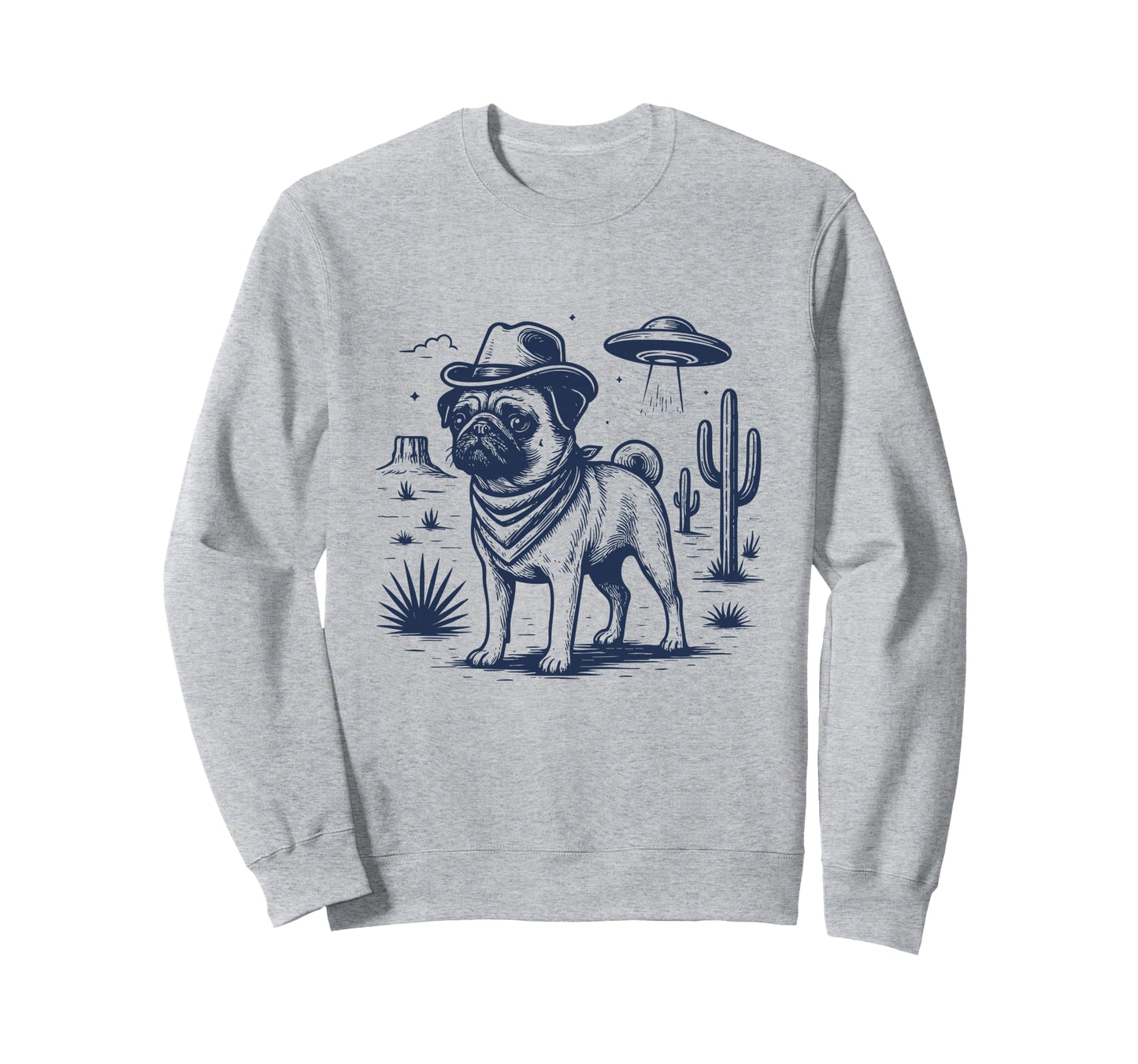 Western Pug Cowboy Ufo Sweatshirt - Fun Novelty Design Unisex - T-Shirt, Sweatshirt, Hoodie