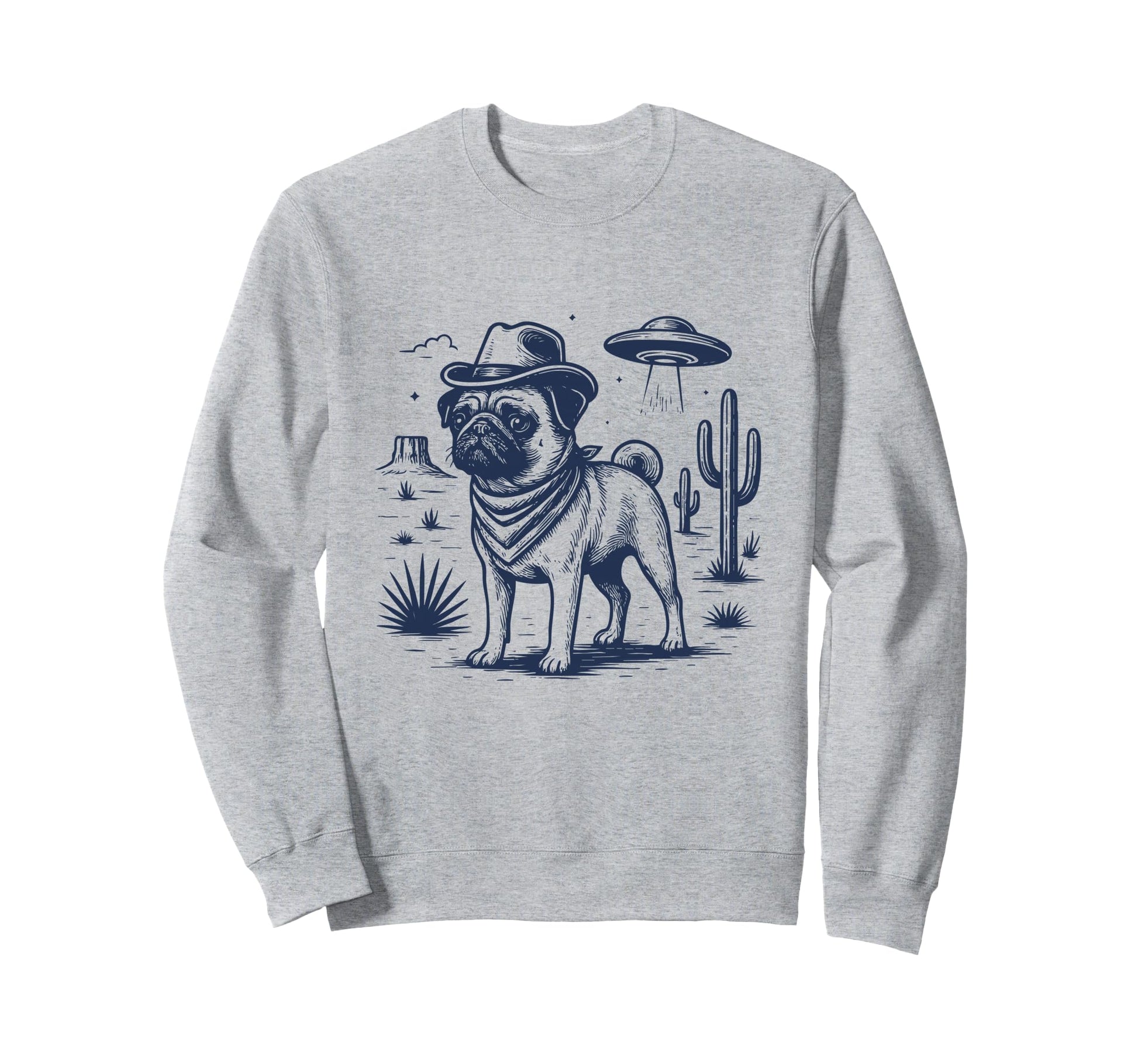 Western Pug Cowboy Ufo Sweatshirt - Fun Novelty Design Unisex - T-Shirt, Sweatshirt, Hoodie