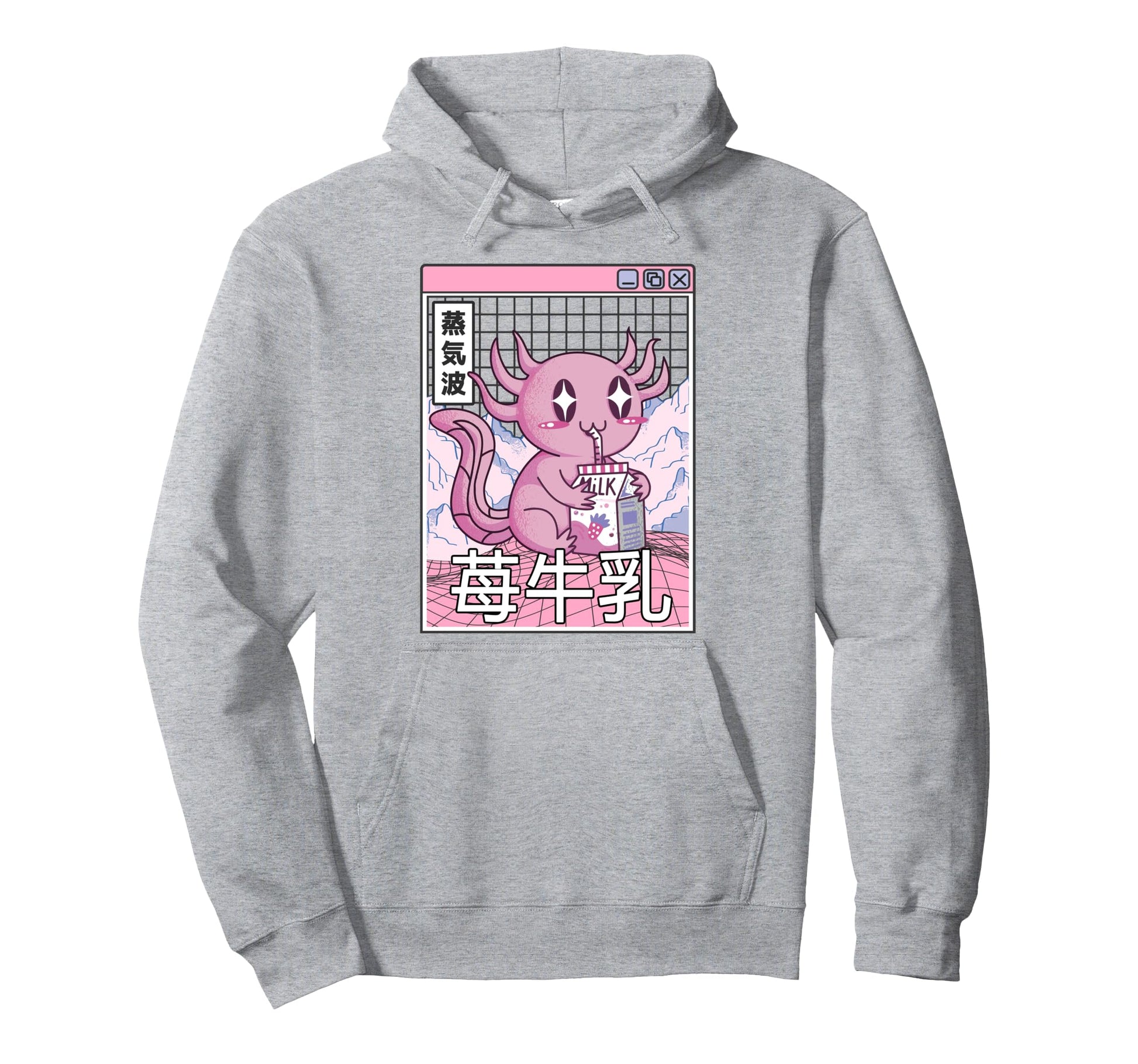 Axolotl Strawberry Milk Kawaii Hoodie - Novelty Apparel Men Women - T-Shirt, Sweatshirt, Hoodie