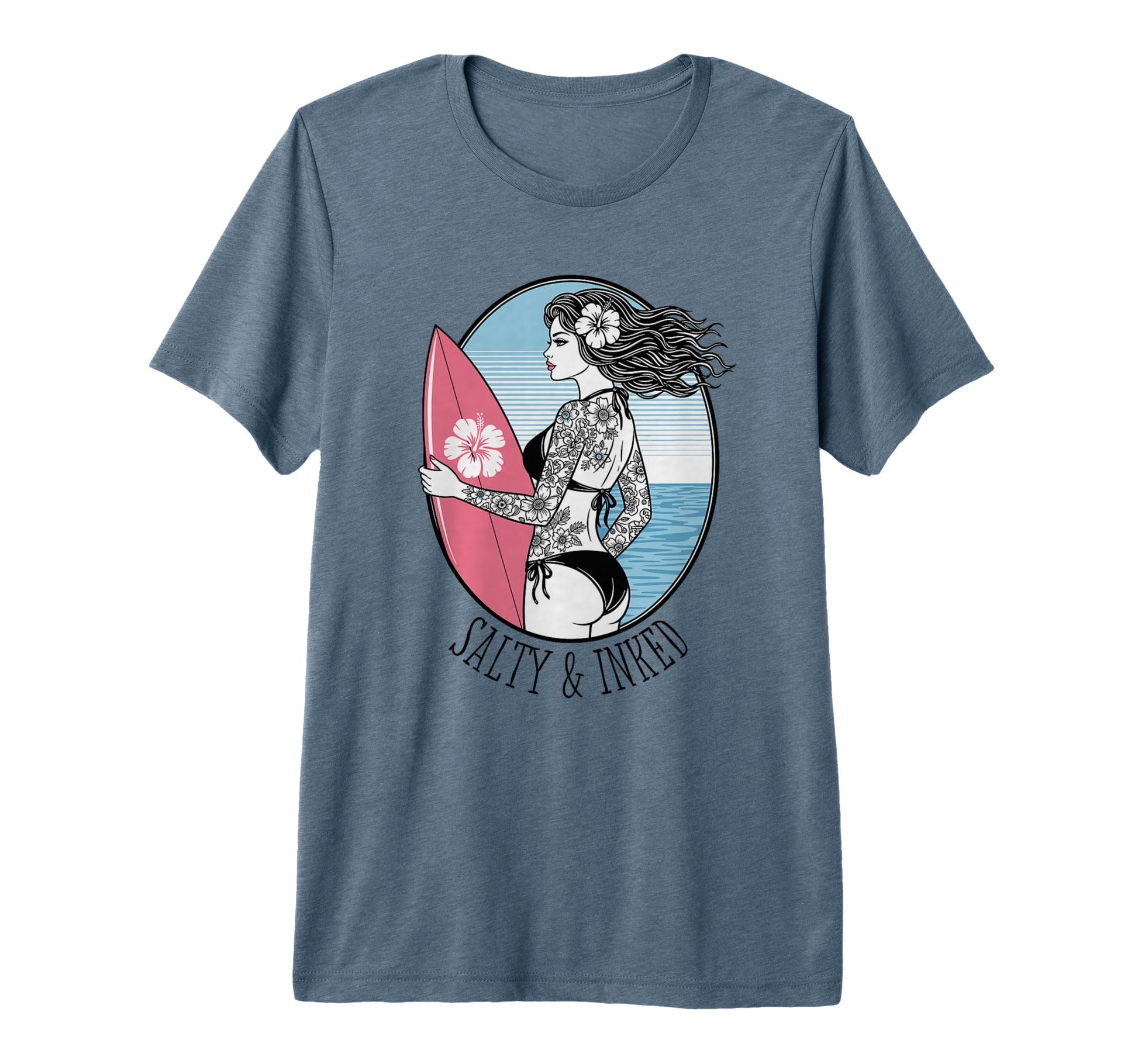 Salty Inked Tattooed Surfer Pin Up T-Shirt - Novelty Apparel Men Women - T-Shirt, Sweatshirt, Hoodie