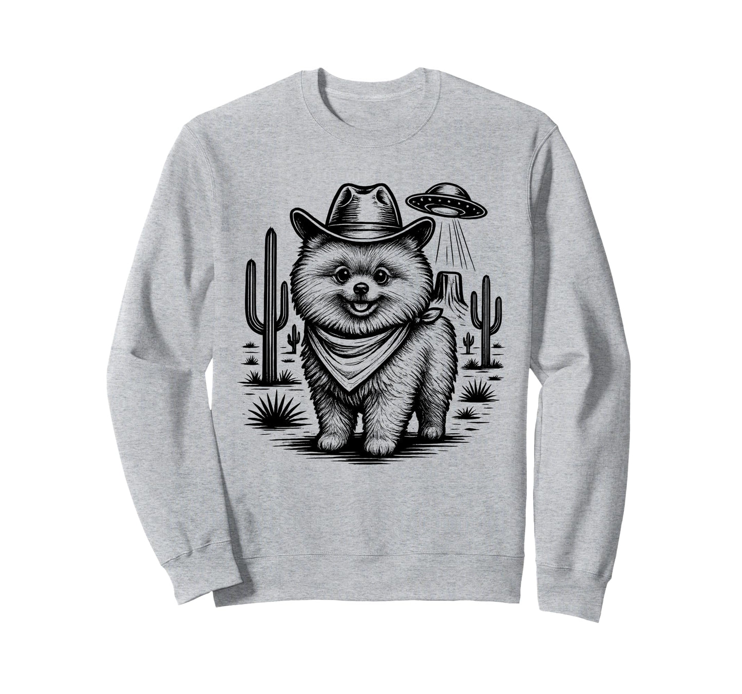 Cowboy Pomeranian Dog Ufo Western Sweatshirt - Fun Novelty Design Unisex - T-Shirt, Sweatshirt, Hoodie