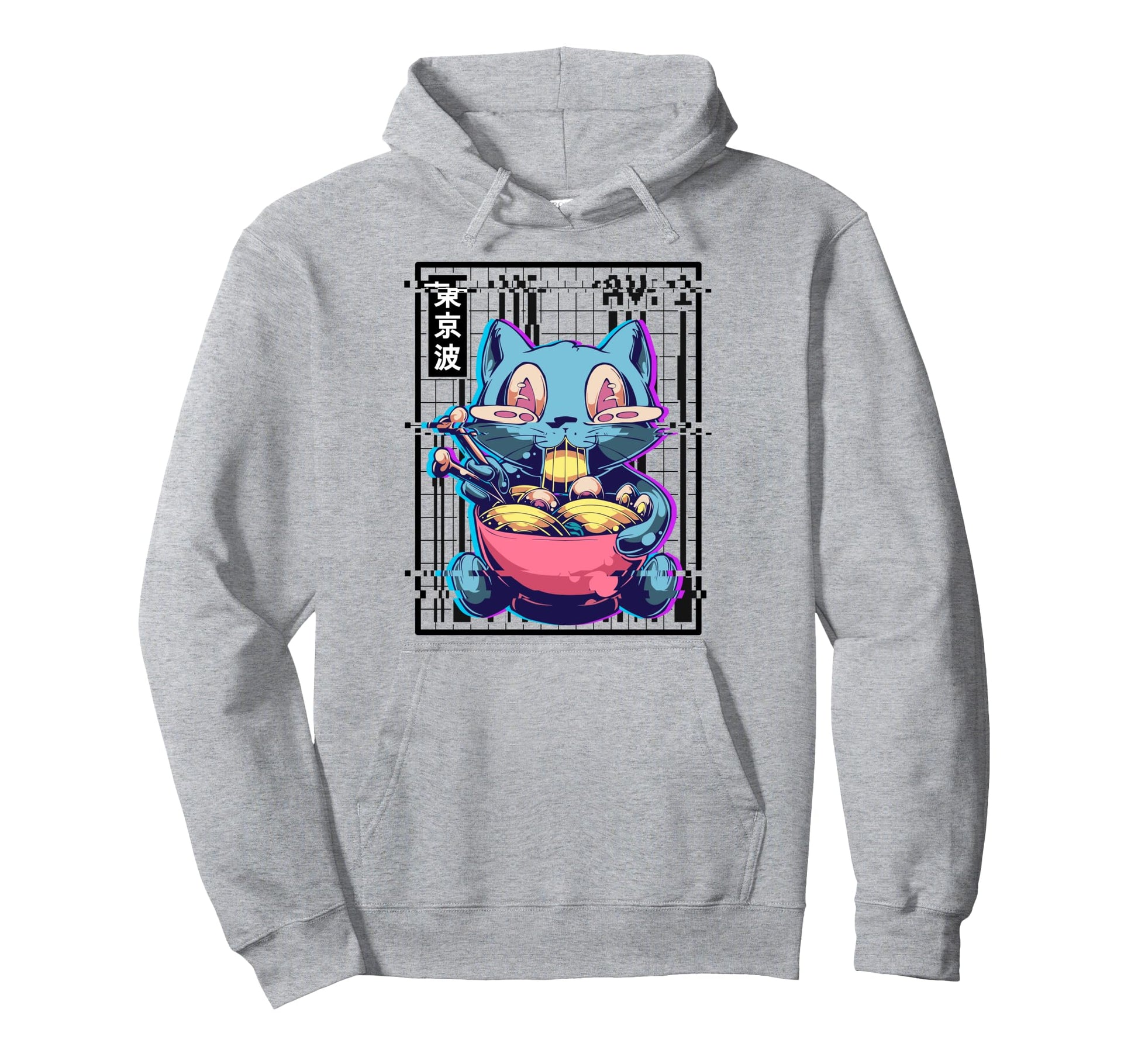 Weirdcore Cat Ramen Glitch Vaporwave Hoodie - Trendy Graphic for Adults - T-Shirt, Sweatshirt, Hoodie