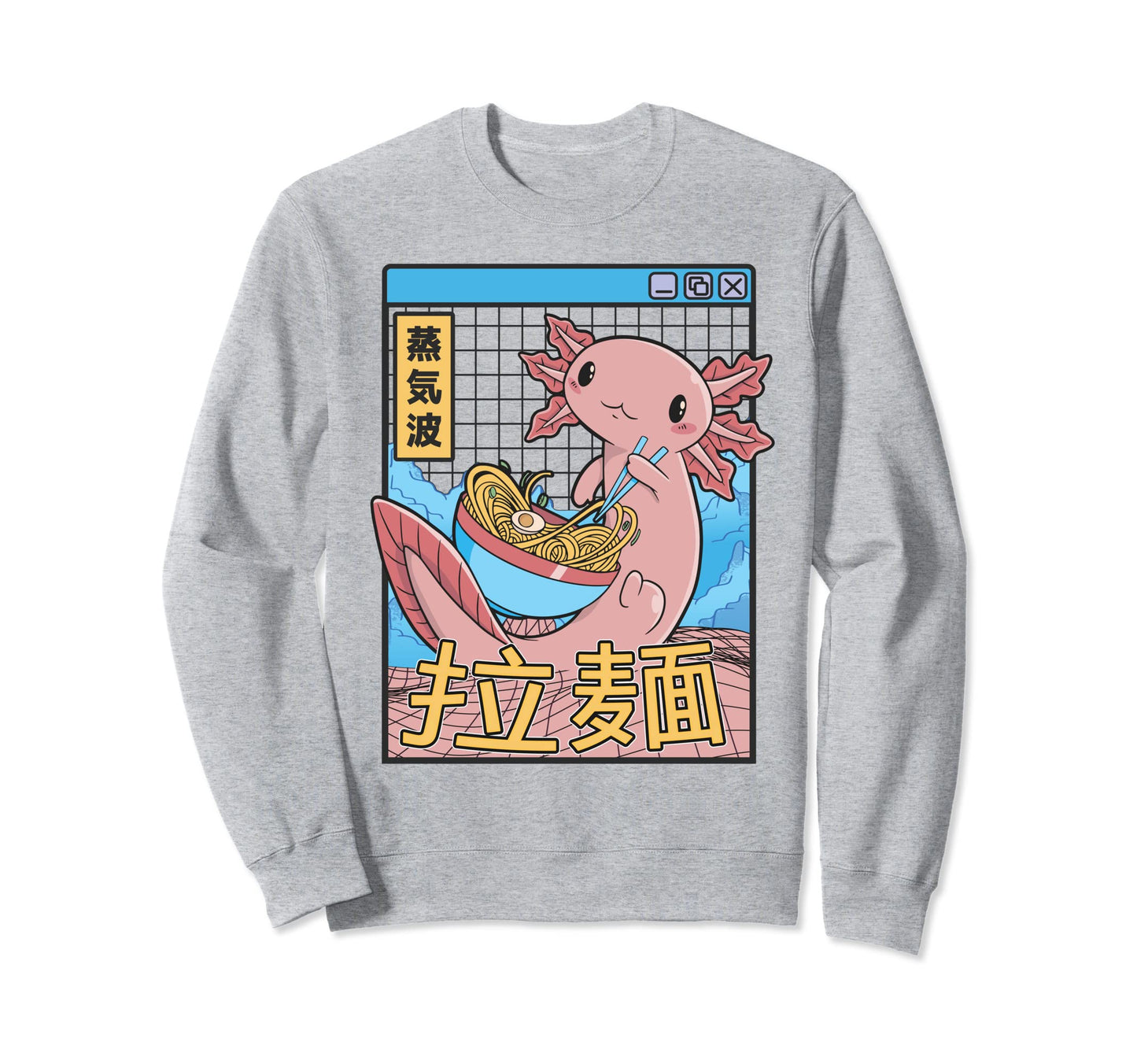 Axolotl Eating Ramen Japan 80S Otaku Sweatshirt - Streetwear Style Unisex - T-Shirt, Sweatshirt, Hoodie