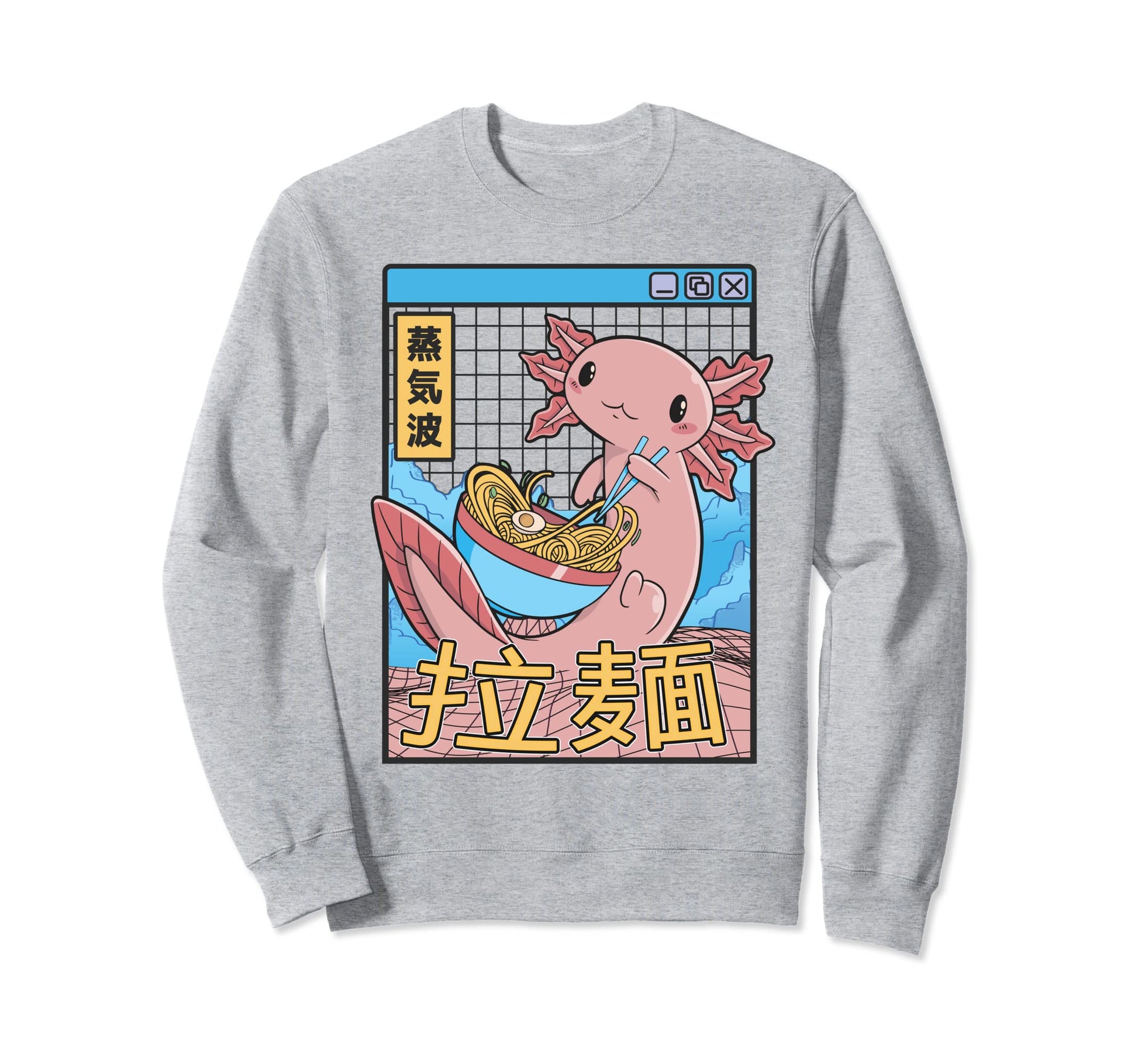 Axolotl Eating Ramen Japan 80S Otaku Sweatshirt - Streetwear Style Unisex - T-Shirt, Sweatshirt, Hoodie
