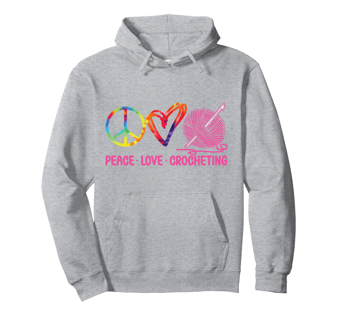 Crocheting Tie Dye Peace Love Hoodie - Aesthetic Graphic Men Women - T-Shirt, Sweatshirt, Hoodie