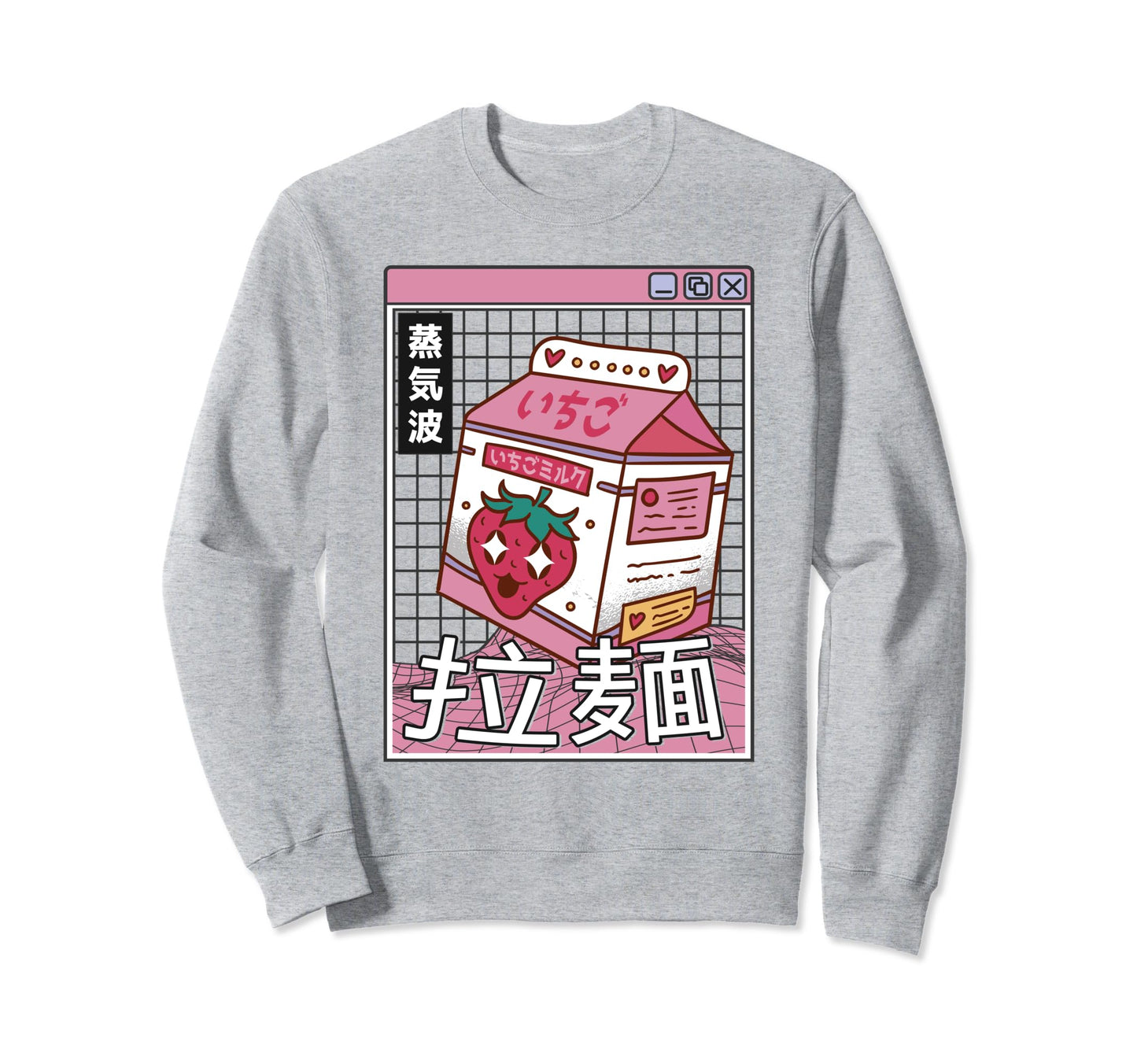 Strawberry Milk Carton Kawaii Grid Sweatshirt - Streetwear Style Men Women - T-Shirt, Sweatshirt, Hoodie