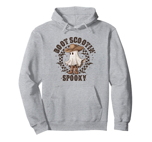 Boot Scootin Spooky Western Ghost Halloween Hoodie - Unique Graphic Unisex - T-Shirt, Sweatshirt, Hoodie