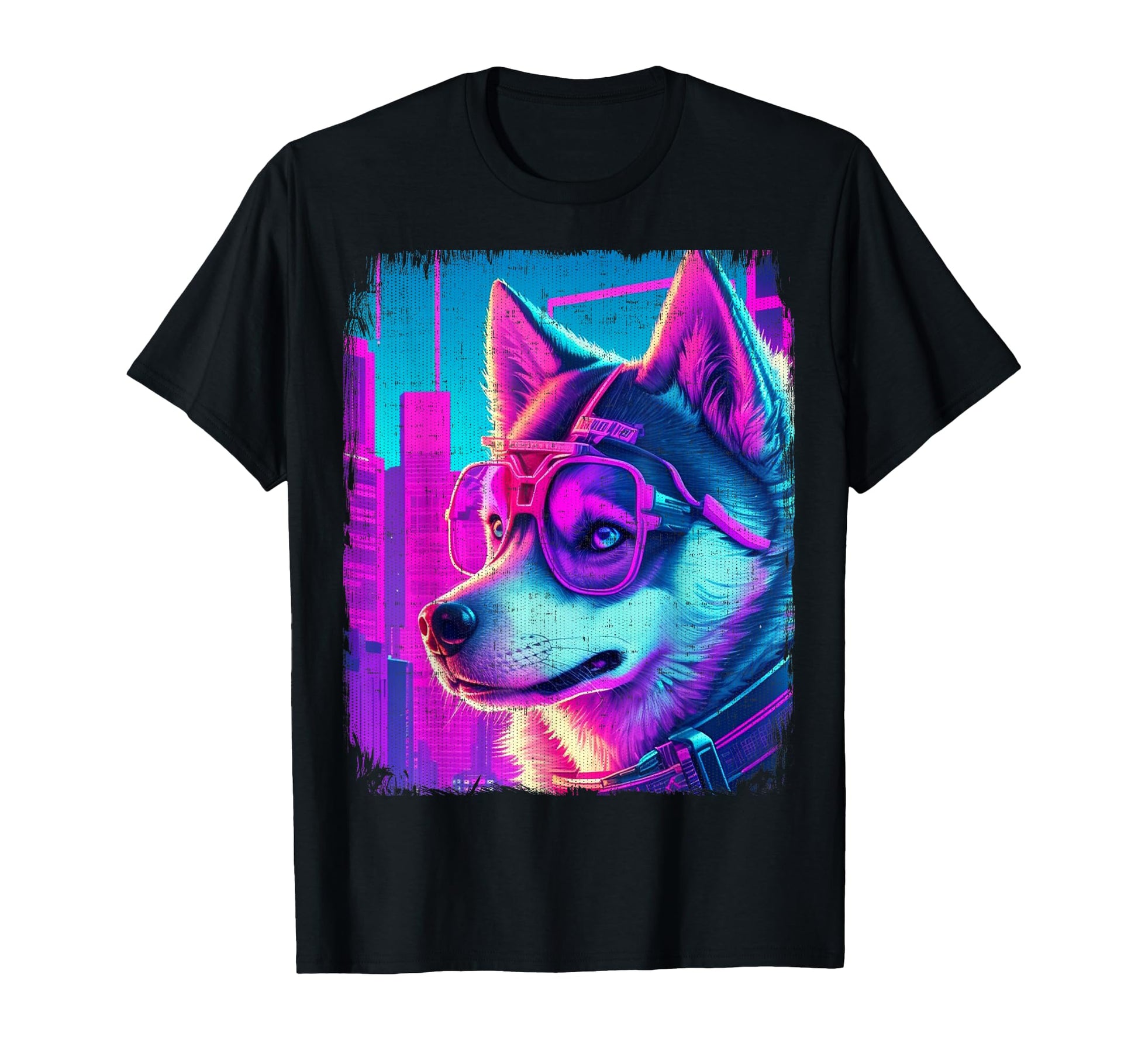Siberian Husky Dog Cyber Vaporwave T-Shirt - Fun Novelty Design Men Women - T-Shirt, Sweatshirt, Hoodie