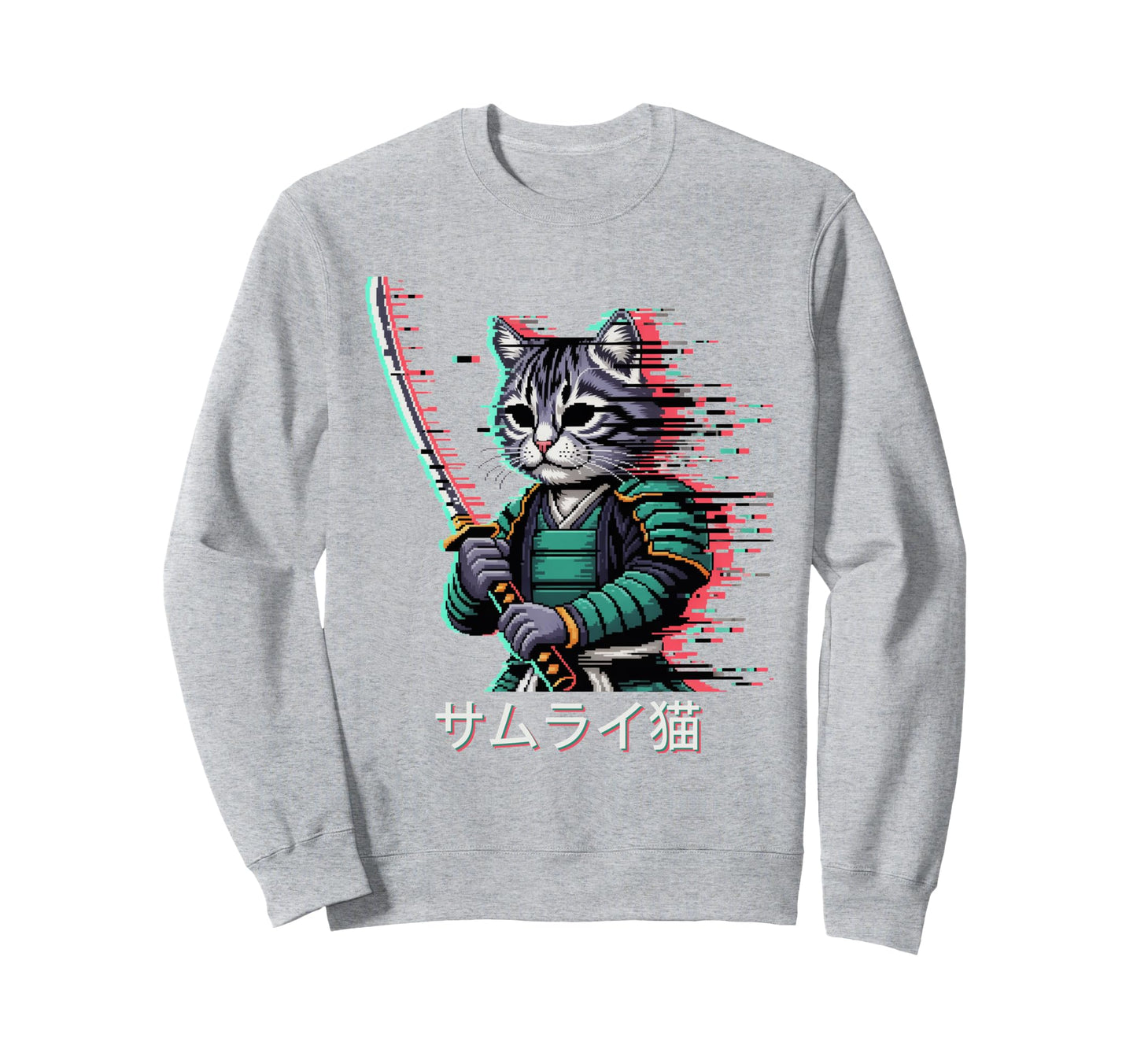 Japanese Vaporwave Samurai Cat Sweatshirt - Minimalist Print Men Women - T-Shirt, Sweatshirt, Hoodie