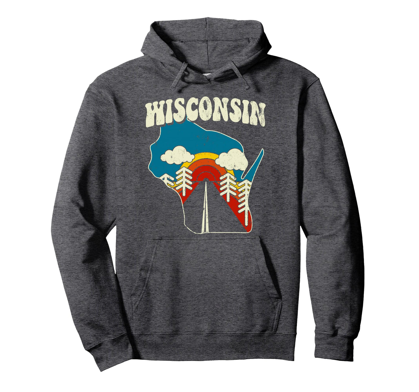 Wisconsin State Rainbow Hippie 70S Hoodie - Aesthetic Graphic for Adults - T-Shirt, Sweatshirt, Hoodie