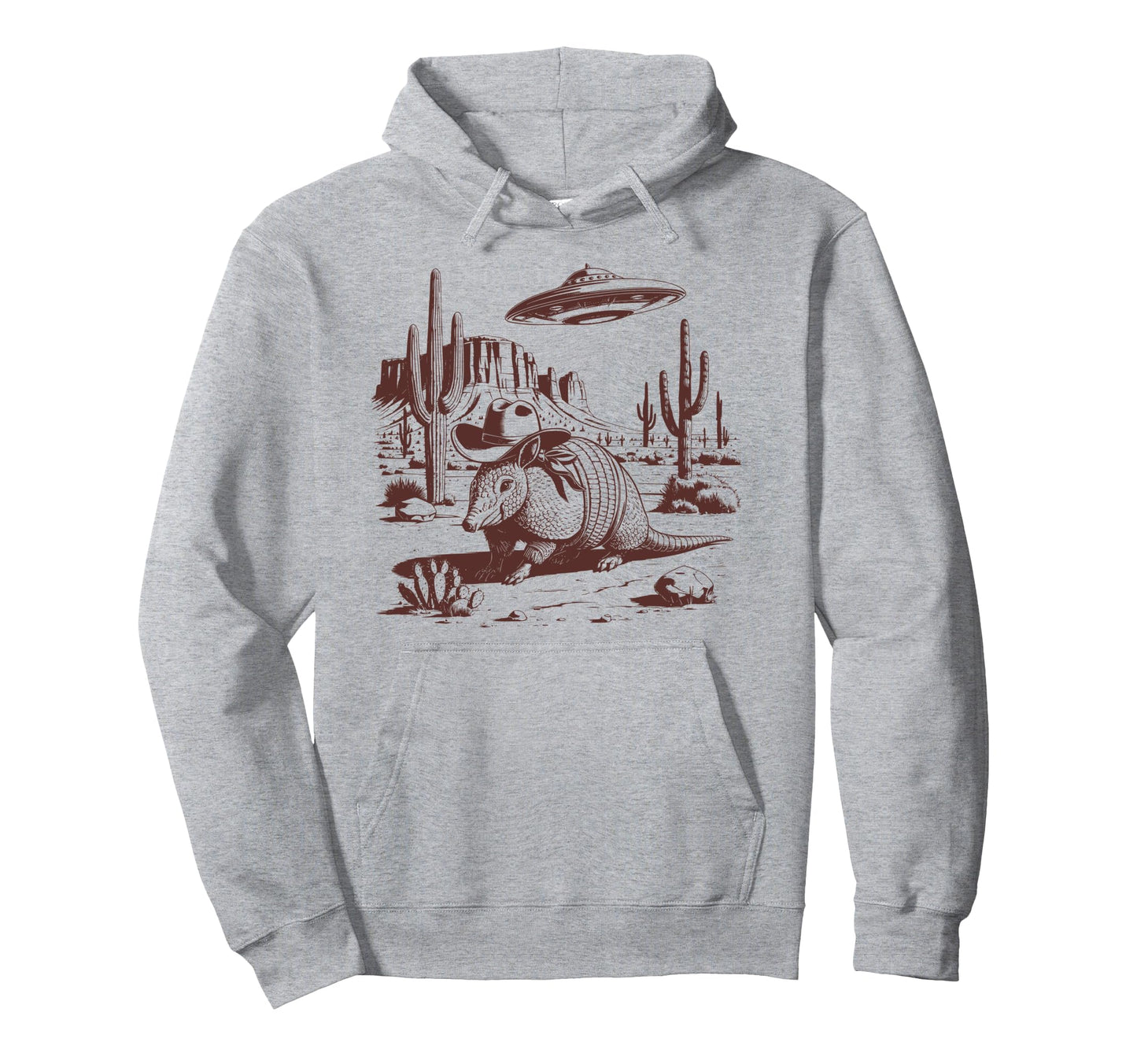 Armadillo Ufo Western Alien 90S Cowboy Hoodie - Trendy Graphic Unisex - T-Shirt, Sweatshirt, Hoodie