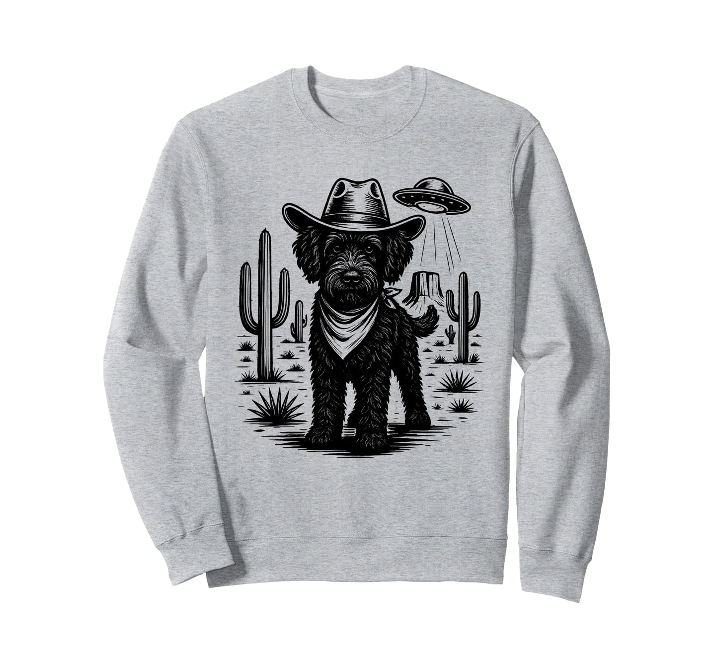 Cowboy Black Labradoodle Dog Ufo Sweatshirt - Novelty Apparel Unisex - T-Shirt, Sweatshirt, Hoodie