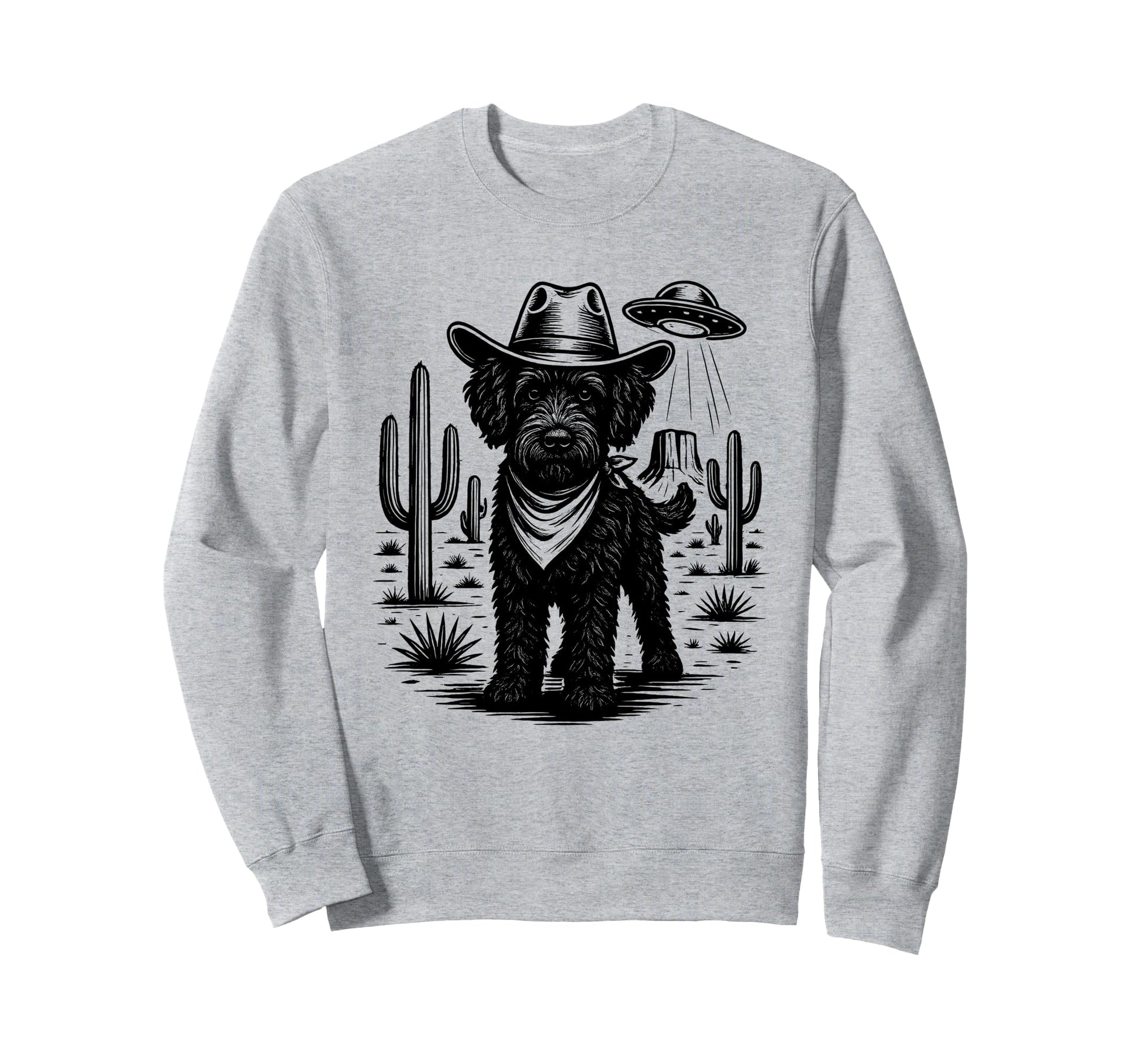 Cowboy Black Labradoodle Dog Ufo Sweatshirt - Novelty Apparel Unisex - T-Shirt, Sweatshirt, Hoodie
