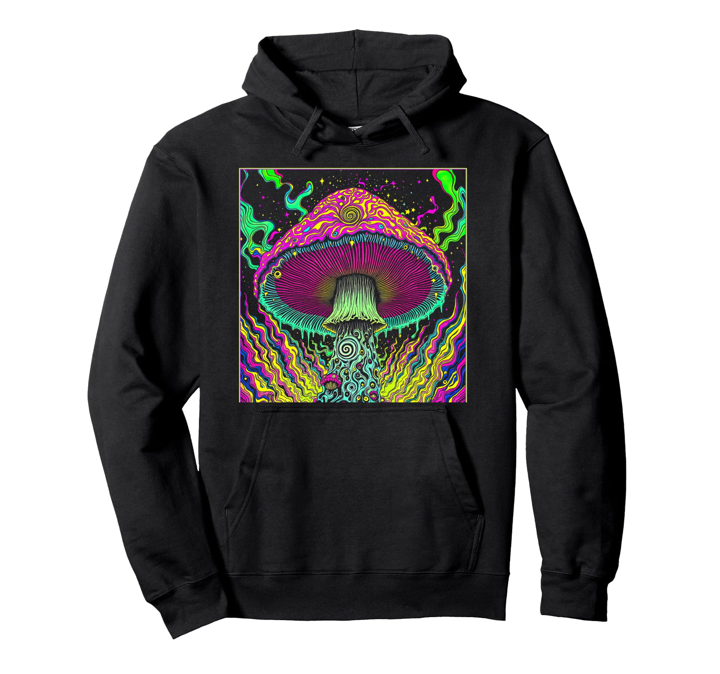 Psychedelic Mushroom Trippy Fungi Techno Hoodie - Custom Art Print Unisex - T-Shirt, Sweatshirt, Hoodie