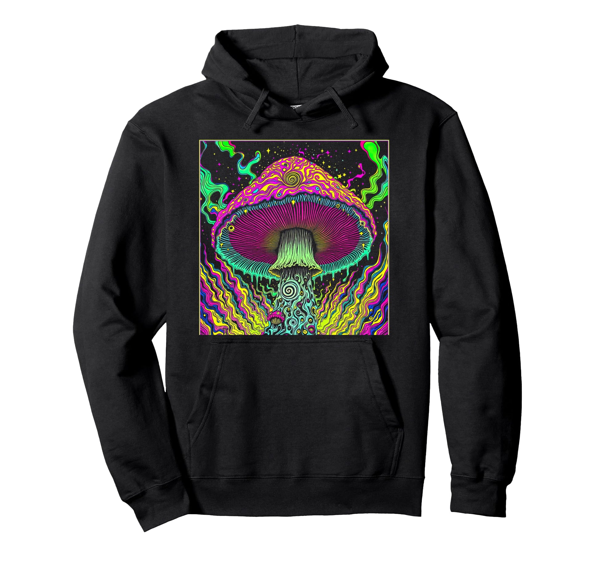 Psychedelic Mushroom Trippy Fungi Techno Hoodie - Custom Art Print Unisex - T-Shirt, Sweatshirt, Hoodie