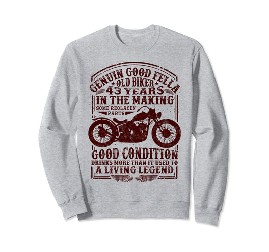 43 Years Old Biker Birthday Sweatshirt - Minimalist Print for Adults - T-Shirt, Sweatshirt, Hoodie