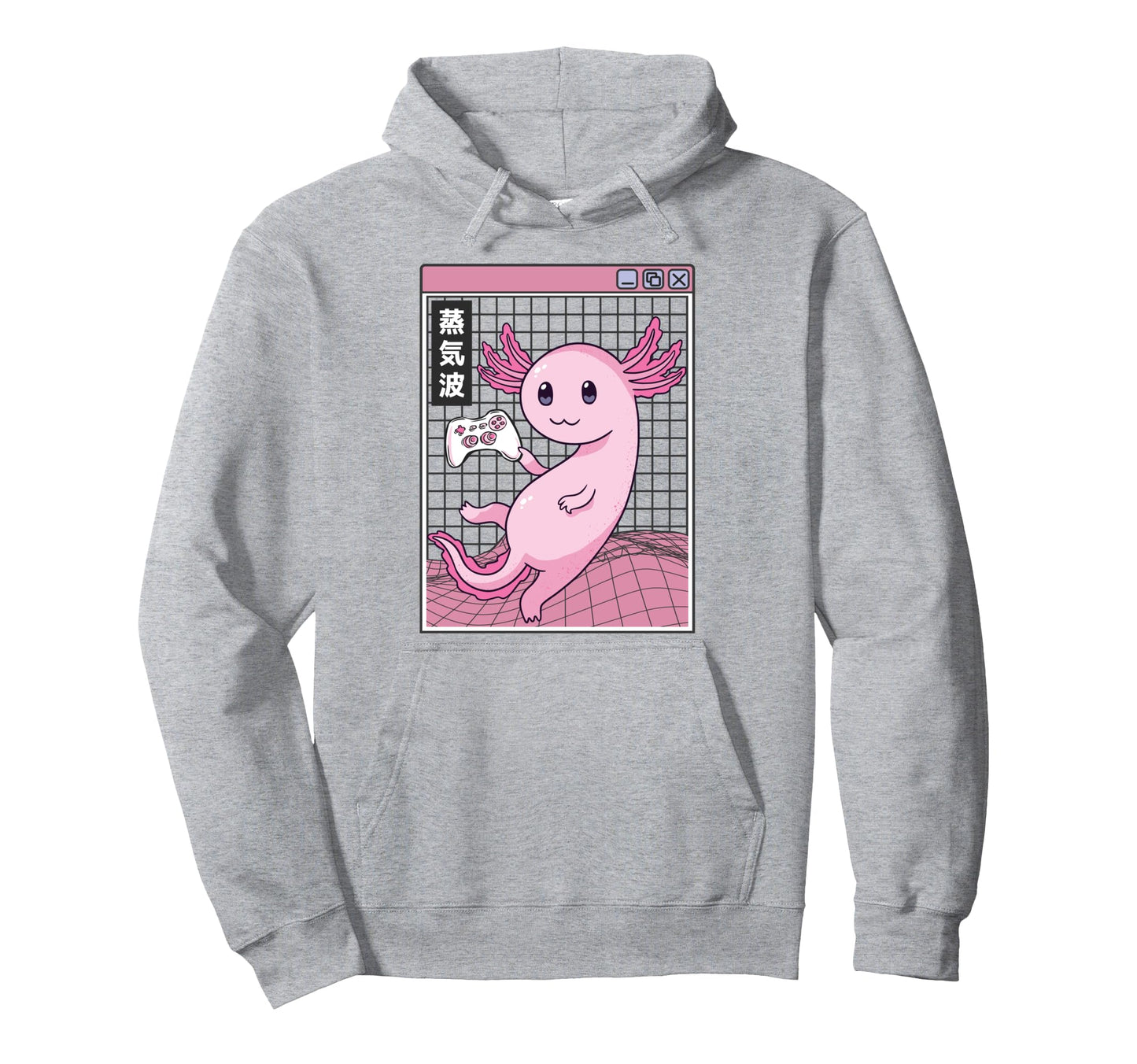 Axolotl Gaming Kawaii Grid Vaporwave Hoodie - Aesthetic Graphic Unisex - T-Shirt, Sweatshirt, Hoodie