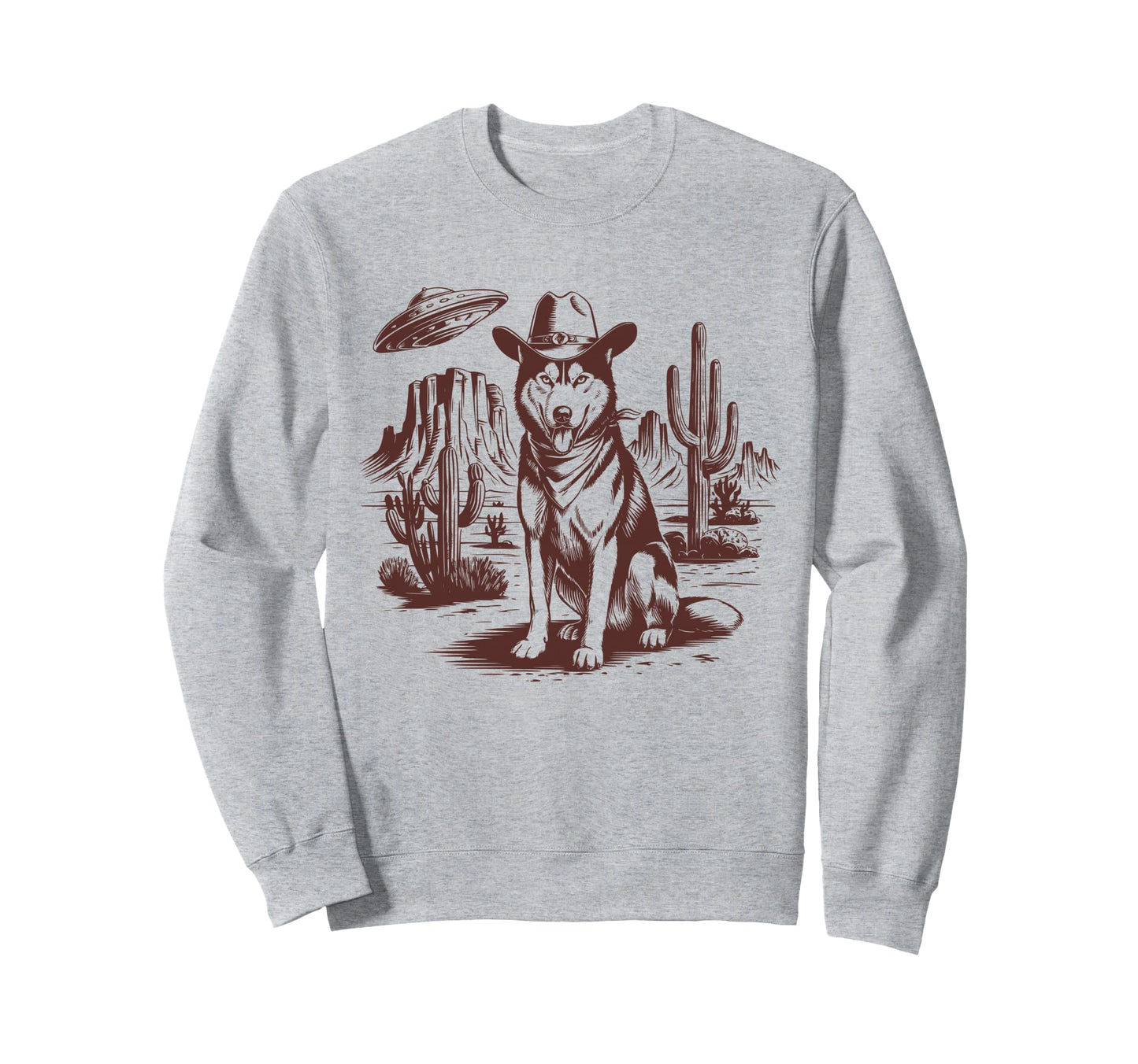 Husky Ufo Western Alien 90S Cowboy Sweatshirt - Novelty Apparel for Adults - T-Shirt, Sweatshirt, Hoodie