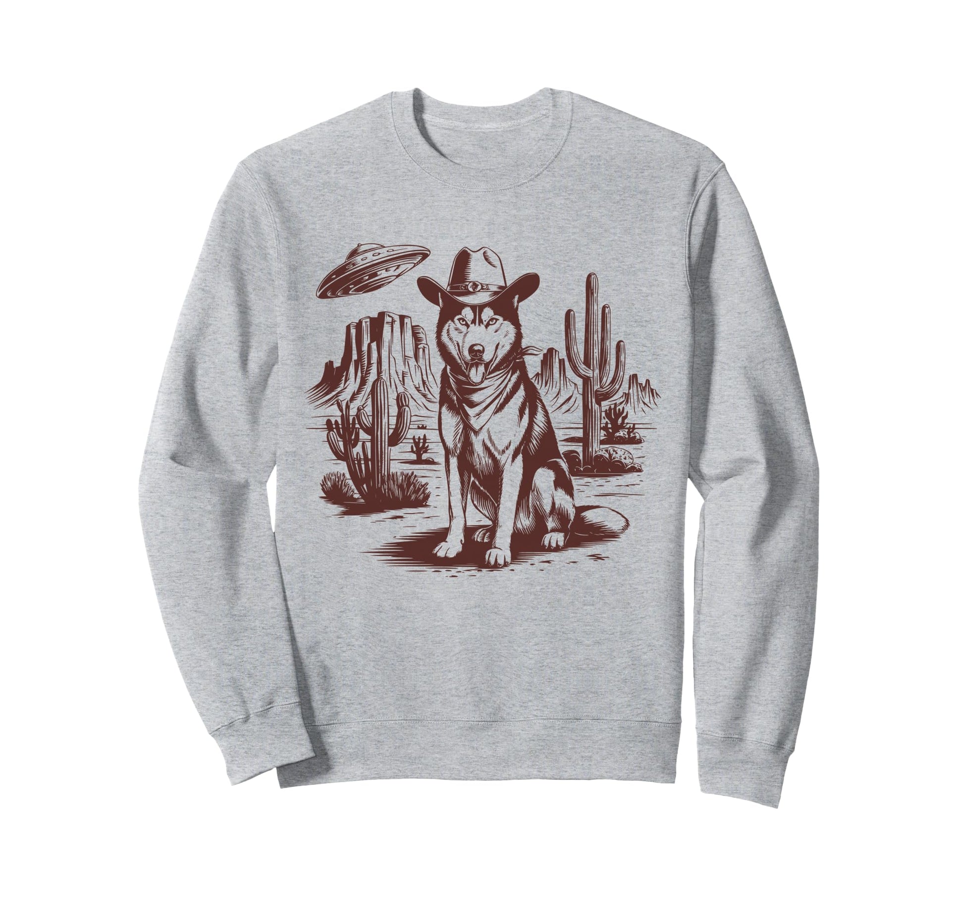 Husky Ufo Western Alien 90S Cowboy Sweatshirt - Novelty Apparel for Adults - T-Shirt, Sweatshirt, Hoodie