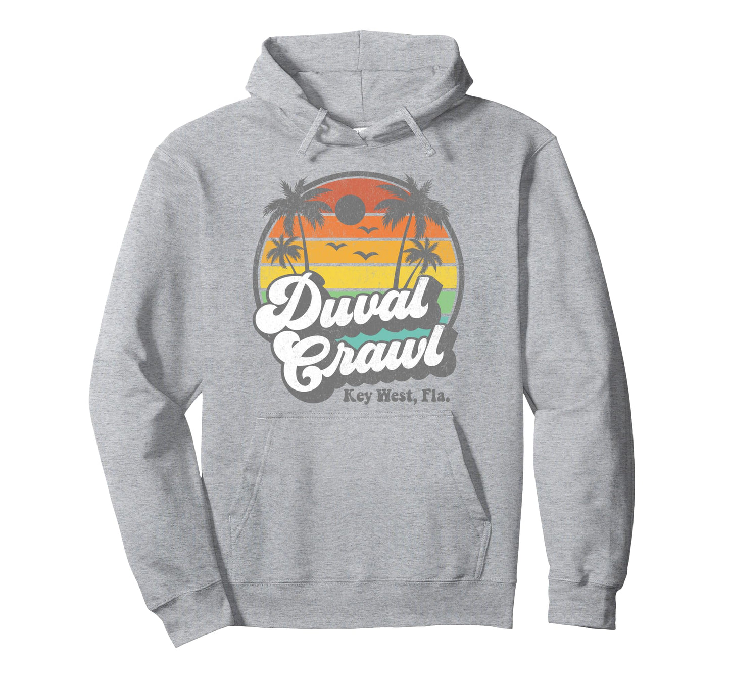 Duval Crawl Key West Florida Sunset Palm Hoodie - Unique Graphic Men Women - T-Shirt, Sweatshirt, Hoodie