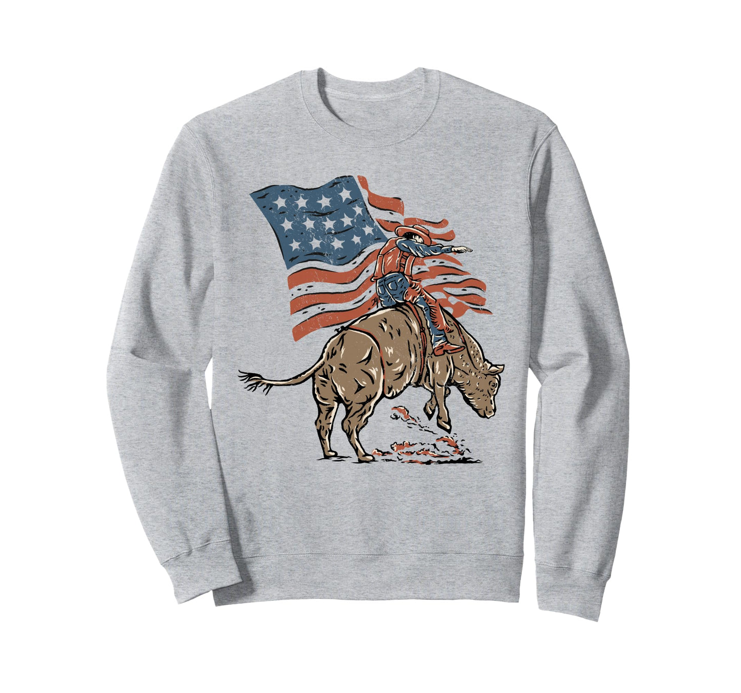 Rodeo Cowboy American Flag 4Th Sweatshirt - Fun Novelty Design for Adults - T-Shirt, Sweatshirt, Hoodie