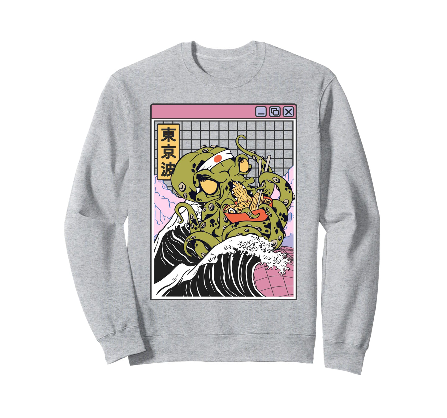 Kraken Eating Ramen Kanagawa Wave Sweatshirt - Graphic Print Men Women - T-Shirt, Sweatshirt, Hoodie