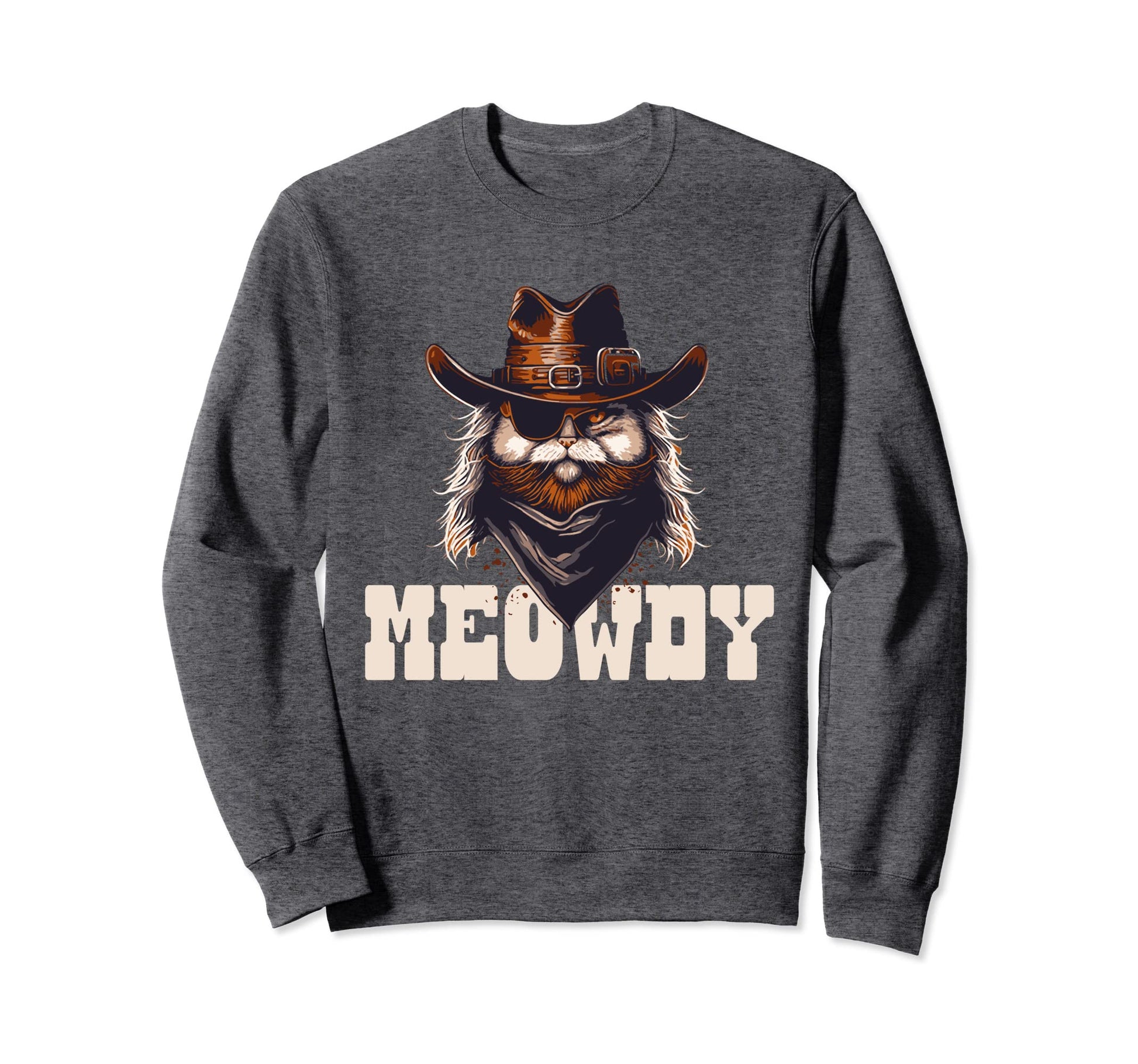 Meowdy Outlaw Funny Gunslinger Cat Sweatshirt - Unique Graphic for Adults - T-Shirt, Sweatshirt, Hoodie