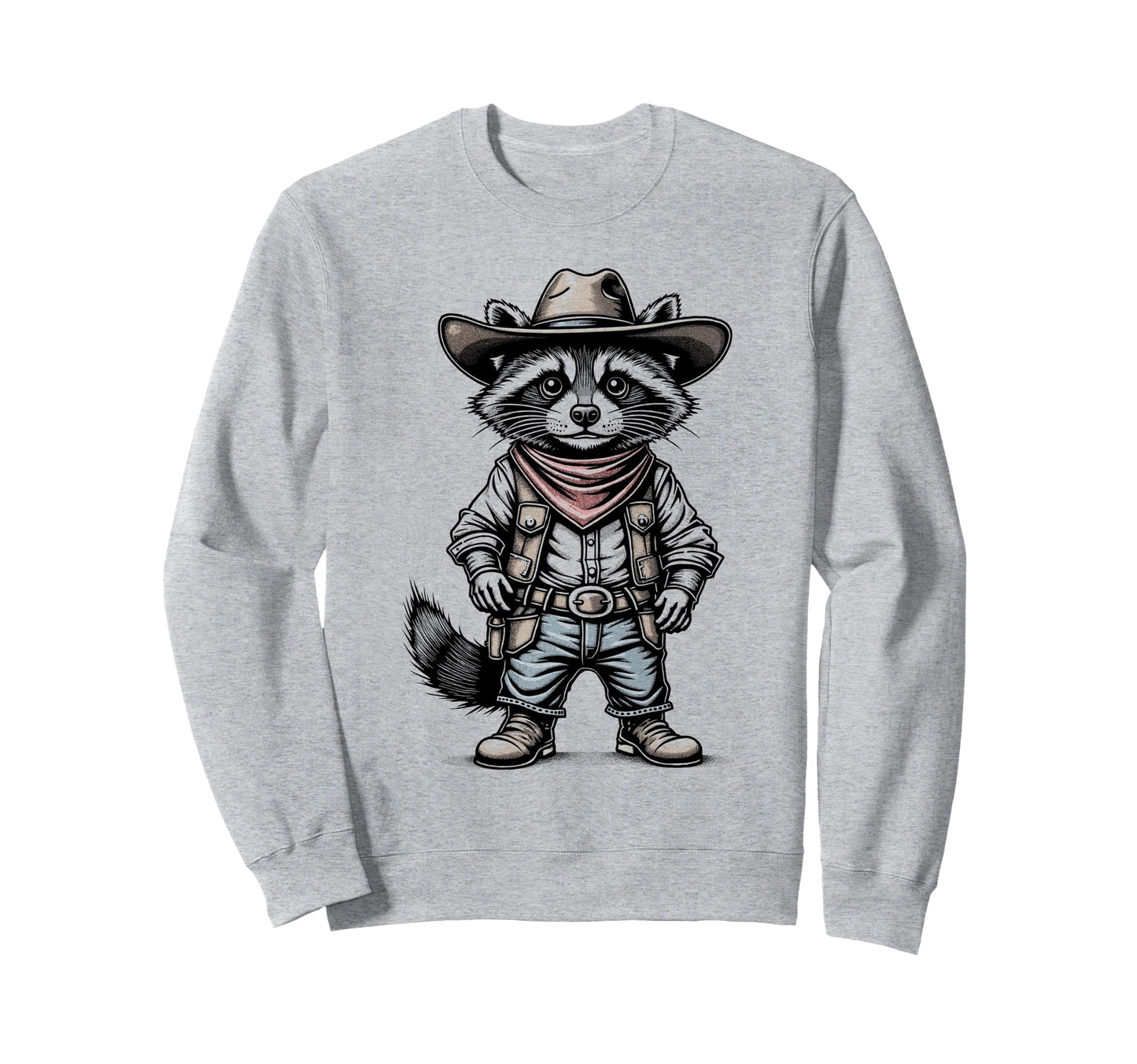 Funny Western Raccoon Wearing Cowboy Sweatshirt - Minimalist Print Unisex - T-Shirt, Sweatshirt, Hoodie