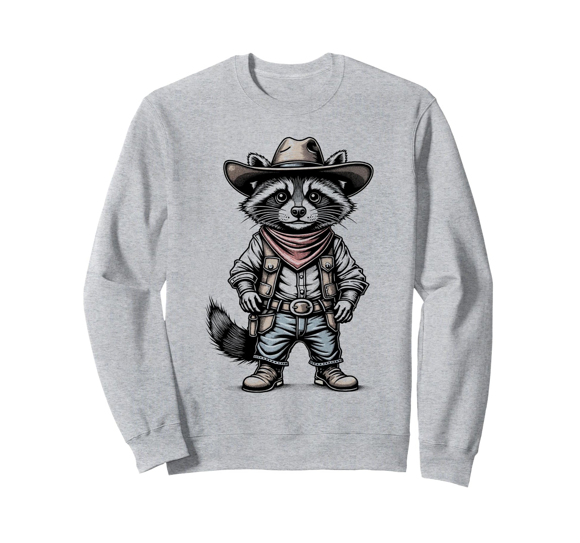 Funny Western Raccoon Wearing Cowboy Sweatshirt - Minimalist Print Unisex - T-Shirt, Sweatshirt, Hoodie