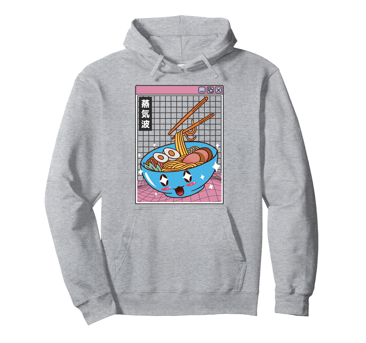 Ramen Noodles Bowl Kawaii Grid Vaporwave Hoodie - Graphic Print for Adults - T-Shirt, Sweatshirt, Hoodie