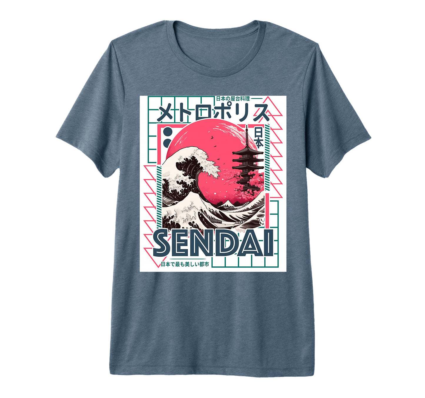 Sendai City 80S Synthwave Kanagawa T-Shirt - Casual Everyday Wear Unisex - T-Shirt, Sweatshirt, Hoodie