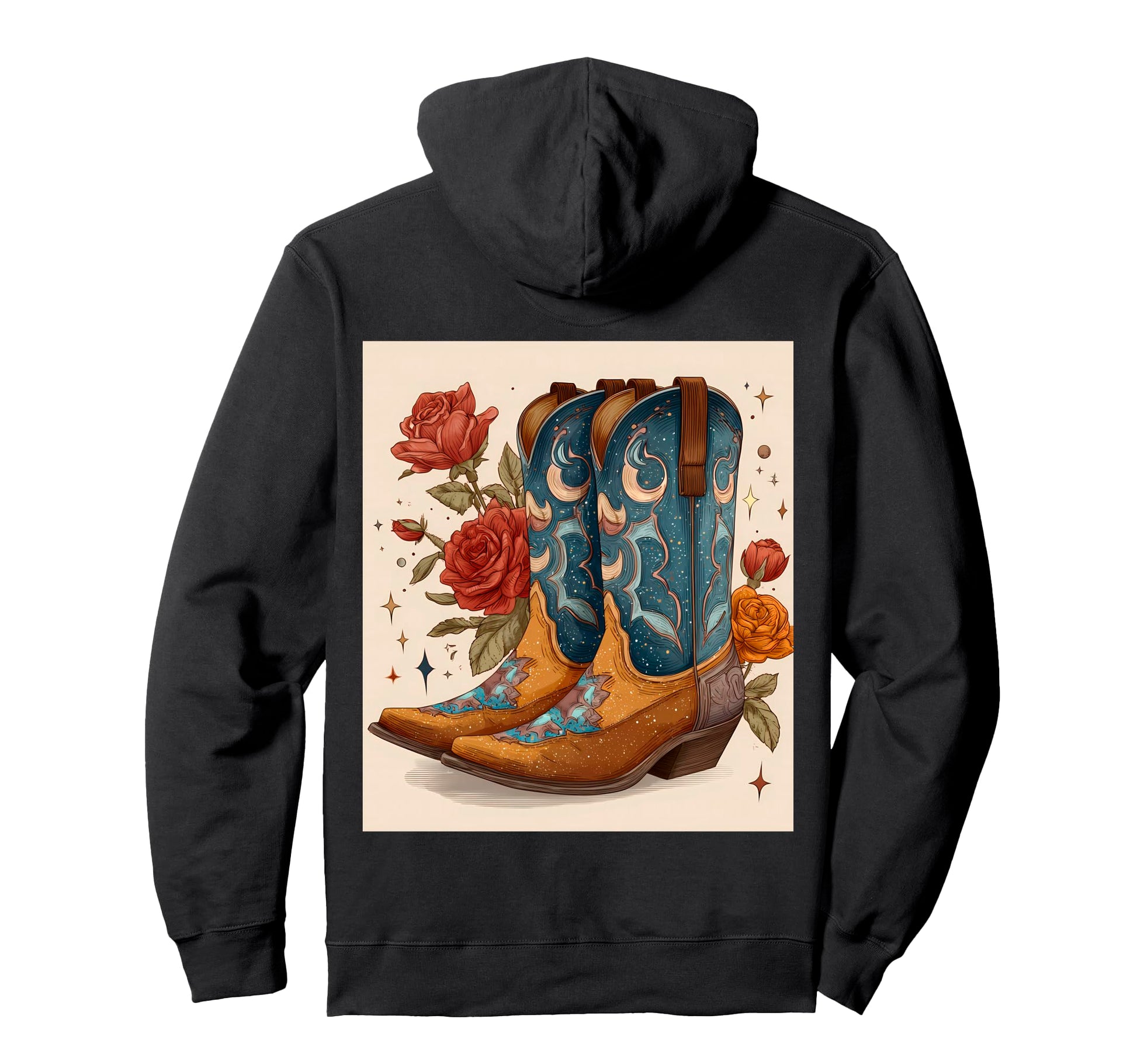 Western Cowboy Boots Galaxy Roses Hoodie - Custom Art Print Men Women - T-Shirt, Sweatshirt, Hoodie