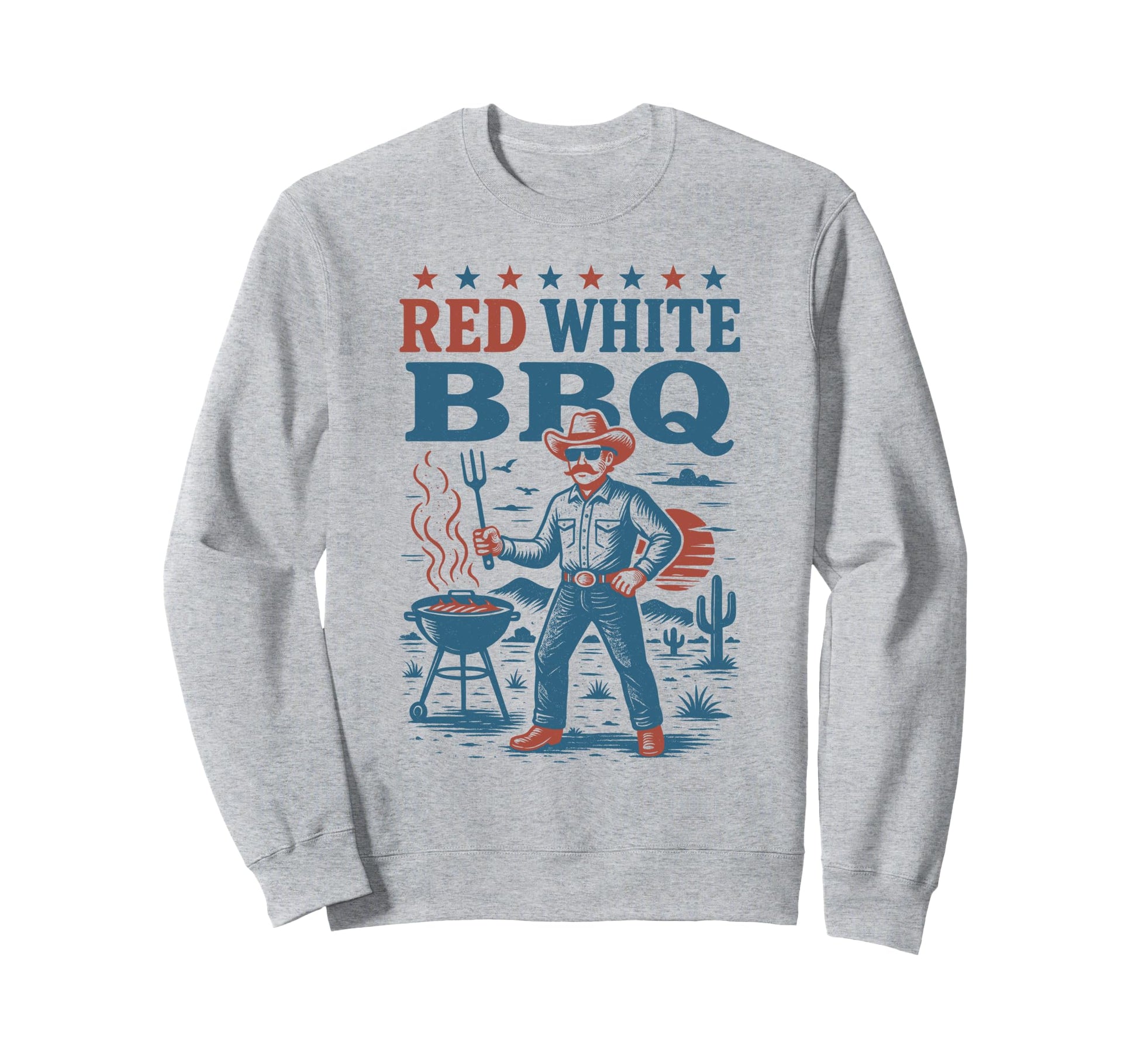 Red White Bbq Cowboy Grilling Sweatshirt - Fun Novelty Design Men Women - T-Shirt, Sweatshirt, Hoodie