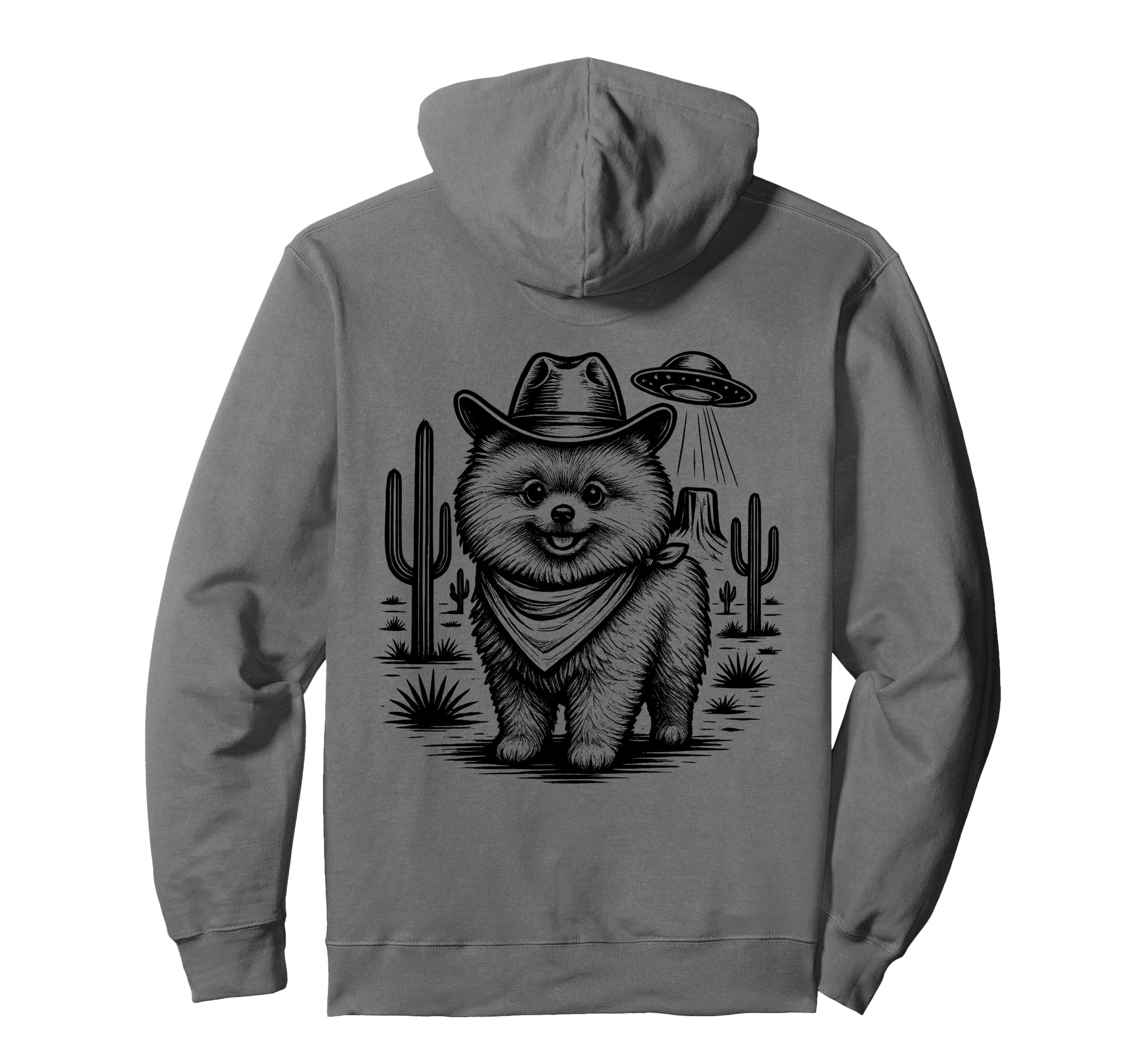 Cowboy Pomeranian Dog Ufo Western Hoodie - Novelty Apparel Unisex - T-Shirt, Sweatshirt, Hoodie