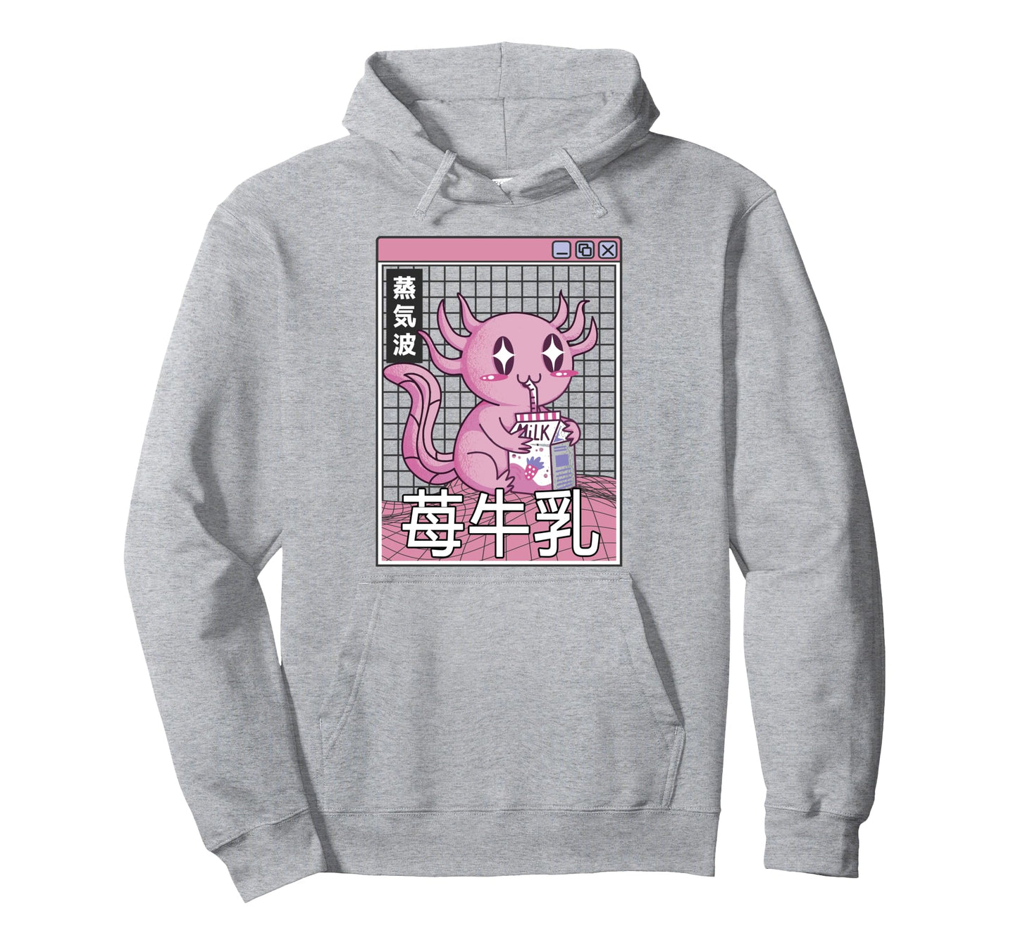 Axolotl Strawberry Milk Kawaii Vaporwave Hoodie - Novelty Apparel Unisex - T-Shirt, Sweatshirt, Hoodie