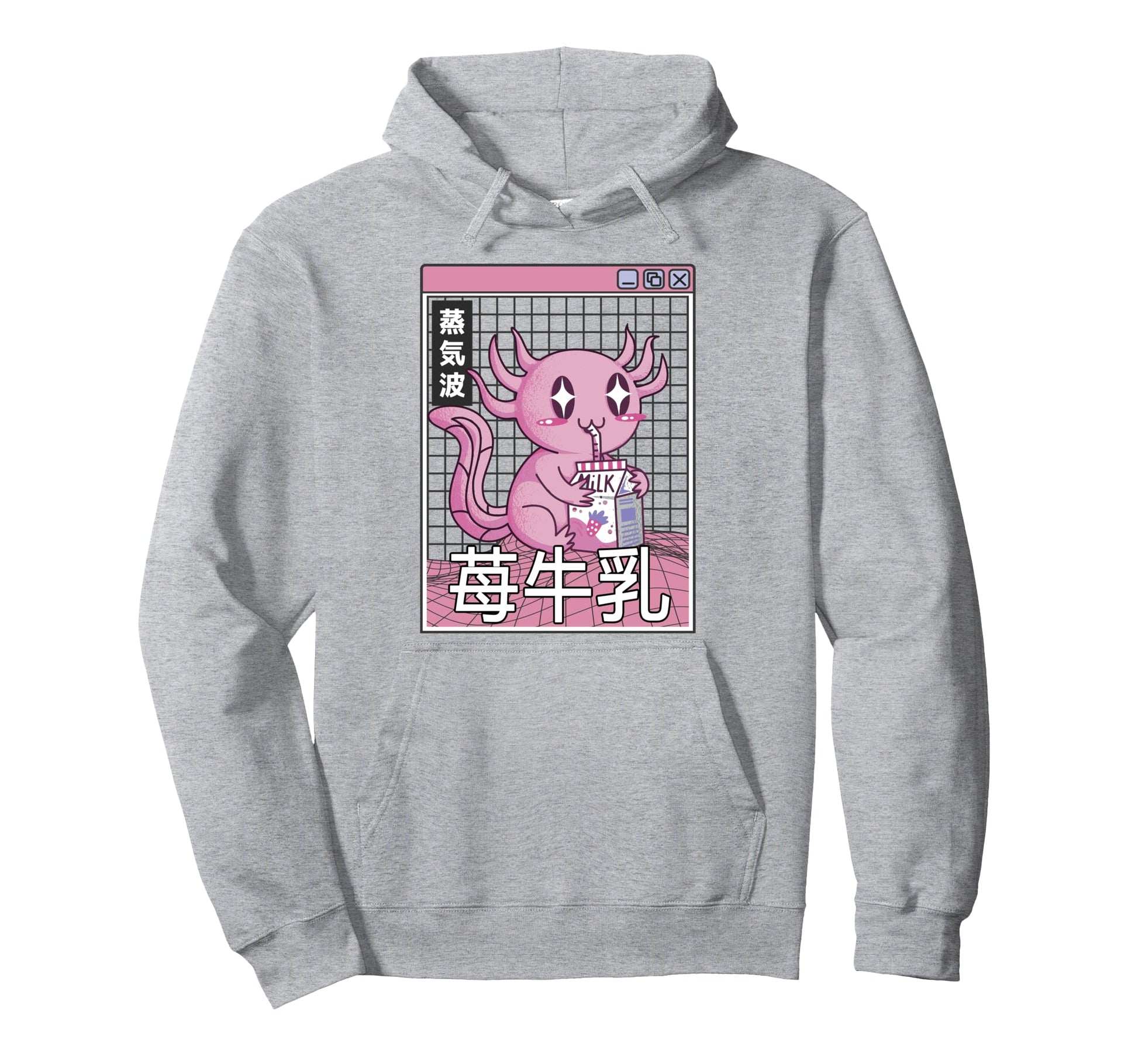 Axolotl Strawberry Milk Kawaii Vaporwave Hoodie - Novelty Apparel Unisex - T-Shirt, Sweatshirt, Hoodie