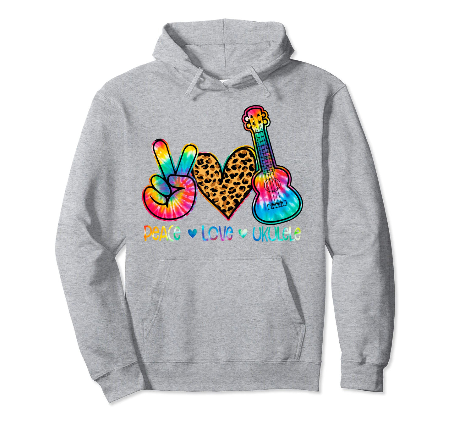 Peace Love Ukulele Leopard Hoodie - Trendy Graphic Unisex - T-Shirt, Sweatshirt, Hoodie
