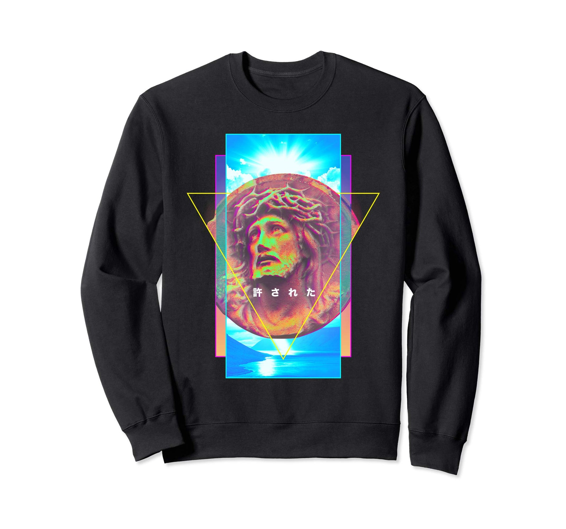 Vaporwave Jesus Christ Statue Crown Sweatshirt - Streetwear Style Unisex - T-Shirt, Sweatshirt, Hoodie