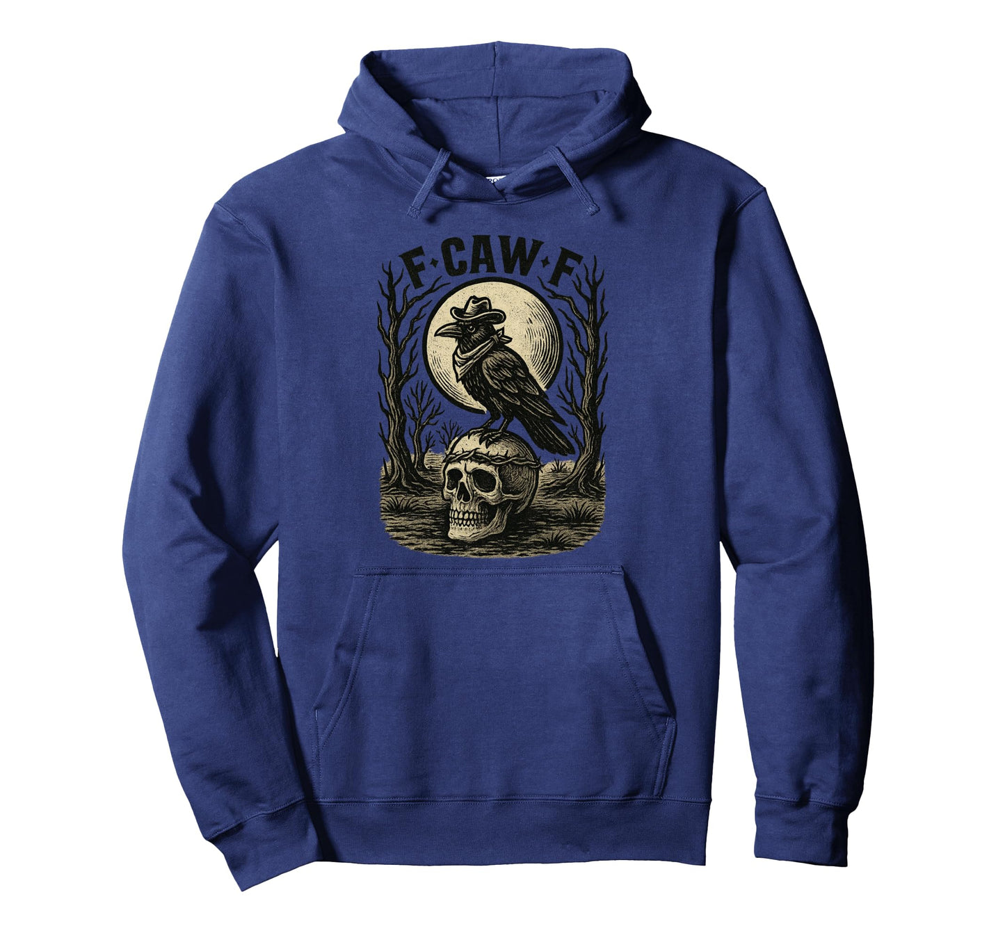 F Caw F Raven Cowboy Skull Moon Halloween Hoodie - Trendy Graphic Unisex - T-Shirt, Sweatshirt, Hoodie