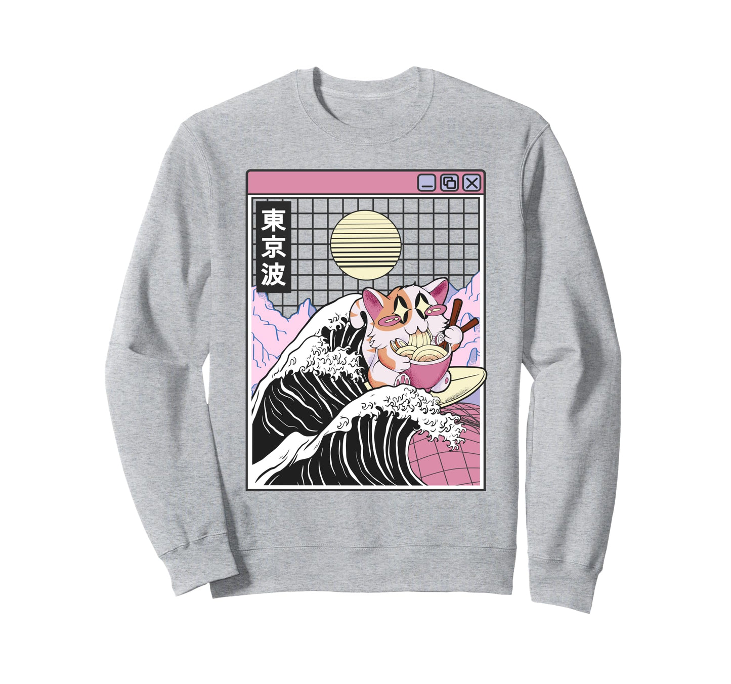 Happy Cat Eating Ramen Surfing Sweatshirt - Custom Art Print Unisex - T-Shirt, Sweatshirt, Hoodie