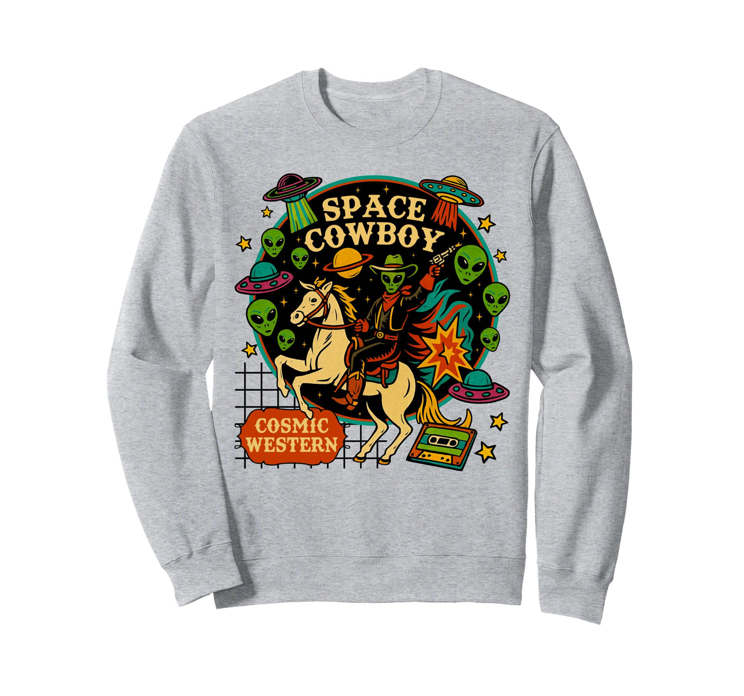 Space Cowboy Cosmic Western Sweatshirt - Casual Everyday Wear Men Women - T-Shirt, Sweatshirt, Hoodie