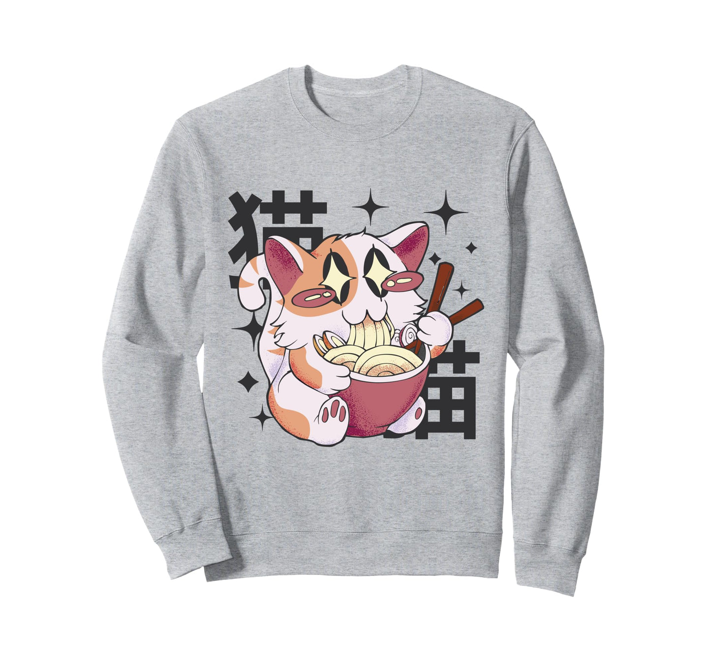 Happy Cat Eating Ramen Japan 80S Otaku Sweatshirt - Trendy Graphic Unisex - T-Shirt, Sweatshirt, Hoodie