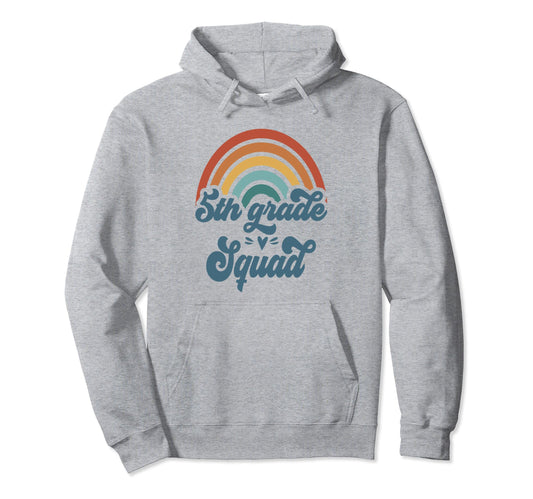 5Th Grade Squad Groovy Rainbow Teacher Hoodie - Unique Graphic Men Women - T-Shirt, Sweatshirt, Hoodie