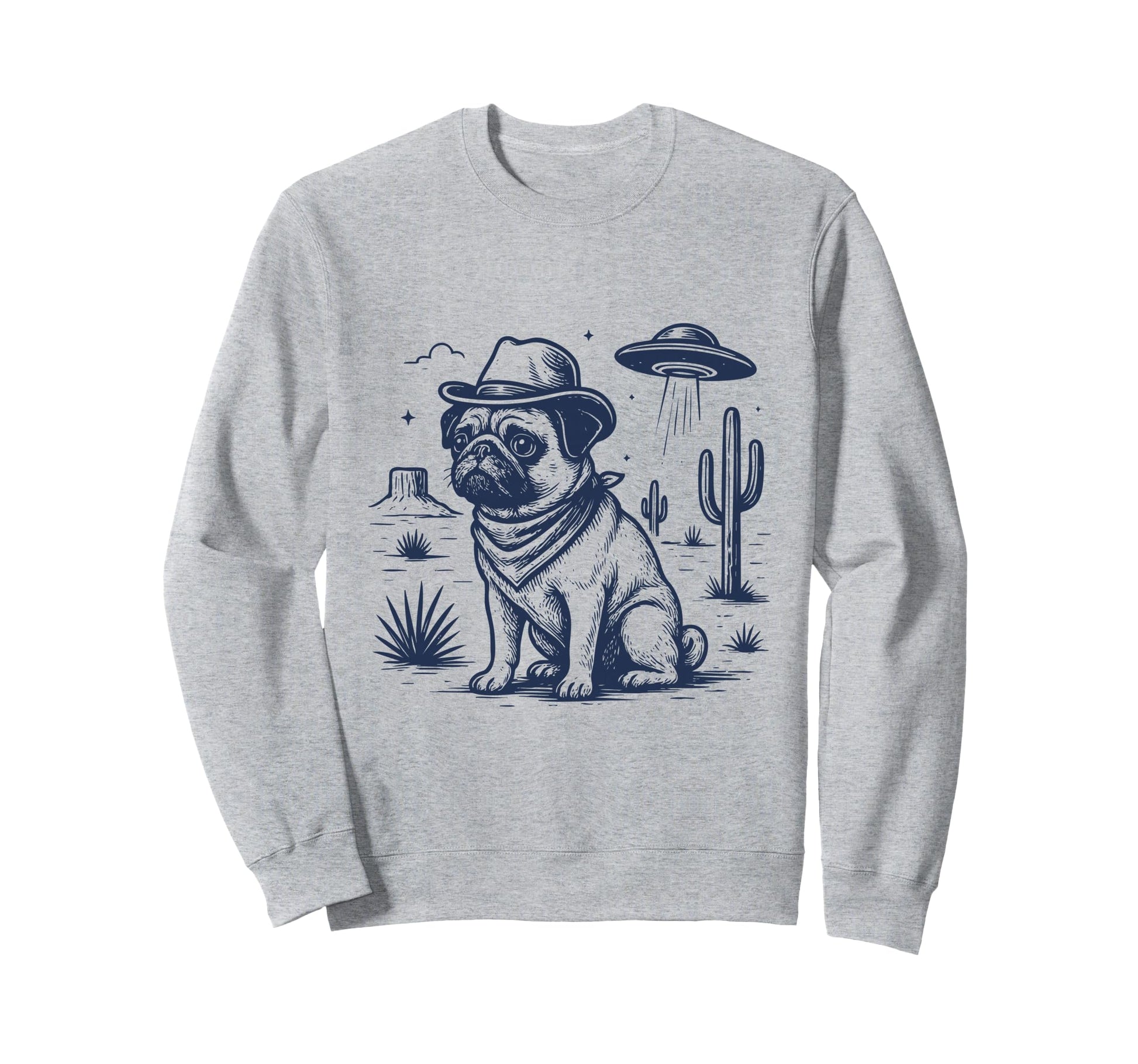 Western Pug Cowboy Ufo Sweatshirt - Unique Graphic Unisex - T-Shirt, Sweatshirt, Hoodie