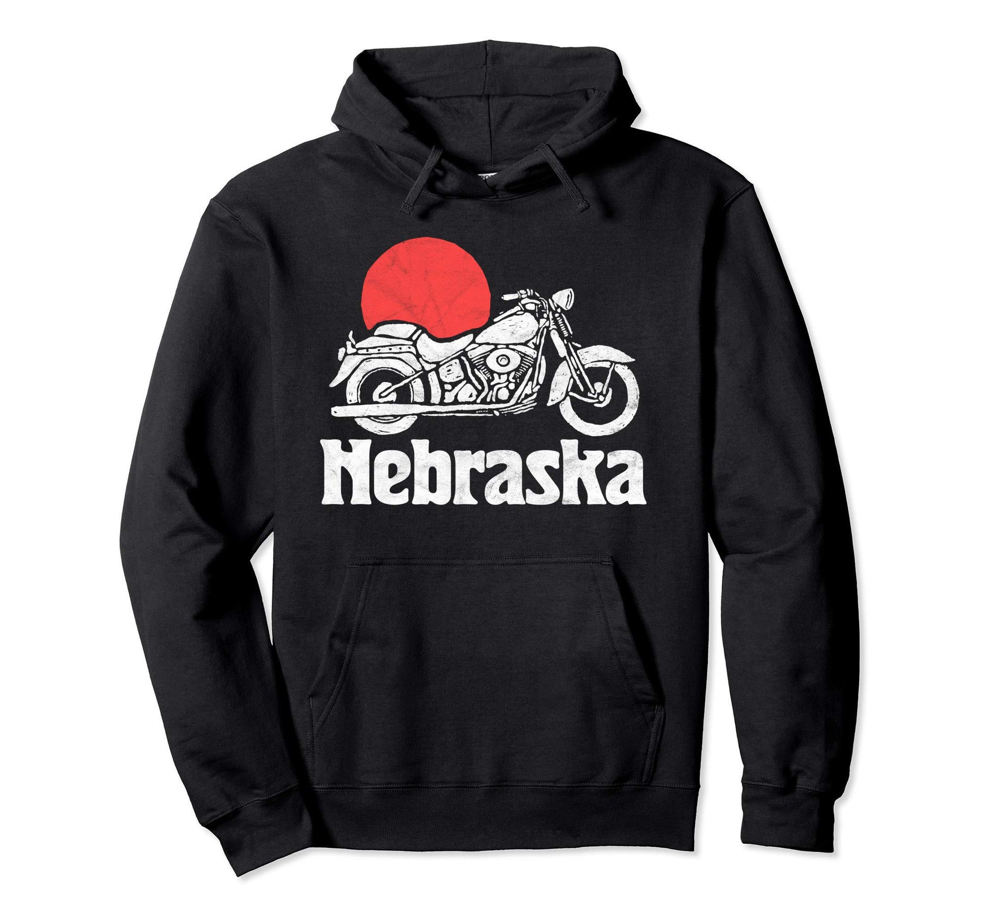 Nebraska Motorcycle Sun Minimalist Hoodie - Streetwear Style Unisex - T-Shirt, Sweatshirt, Hoodie